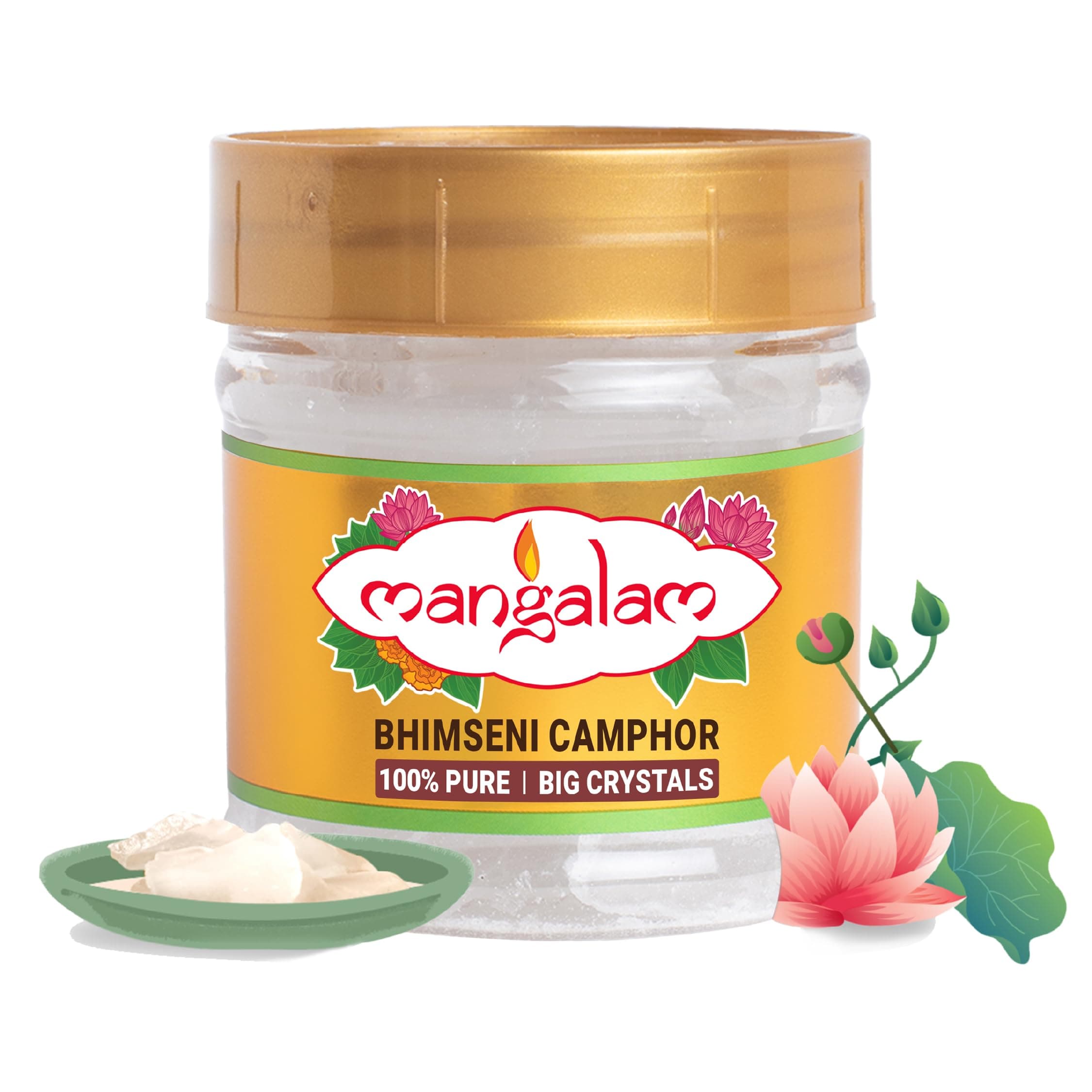 MANGALAM Bhimseni (Original) Camphor 50G Jar - Pack Of 1 | 100% Organic | For Puja, Aromatherapy & Air Freshener | Sweet Fragrance