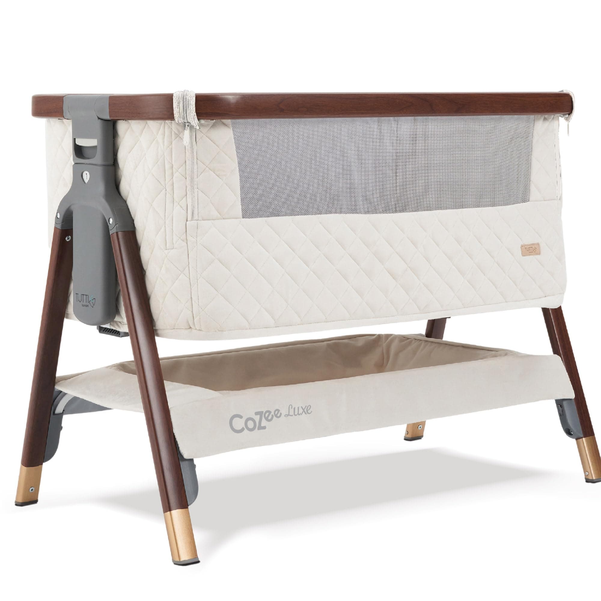 CoZee® Luxe Bedside Bassinet & Sleeper - Baby Bassinets Bedside Sleeper, Portable Crib & Adjustable Crib for Newborns, Travel Case, Must-Have Baby Essentials, 0-6 Months (Walnut/Cream)