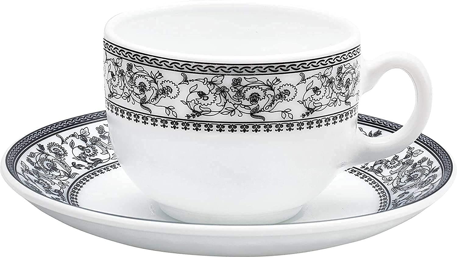 Home-Cart Vintage Porcelain Serving Opal Ware Glass Cup Saucer Set for Home Office (6+6), (Persian)
