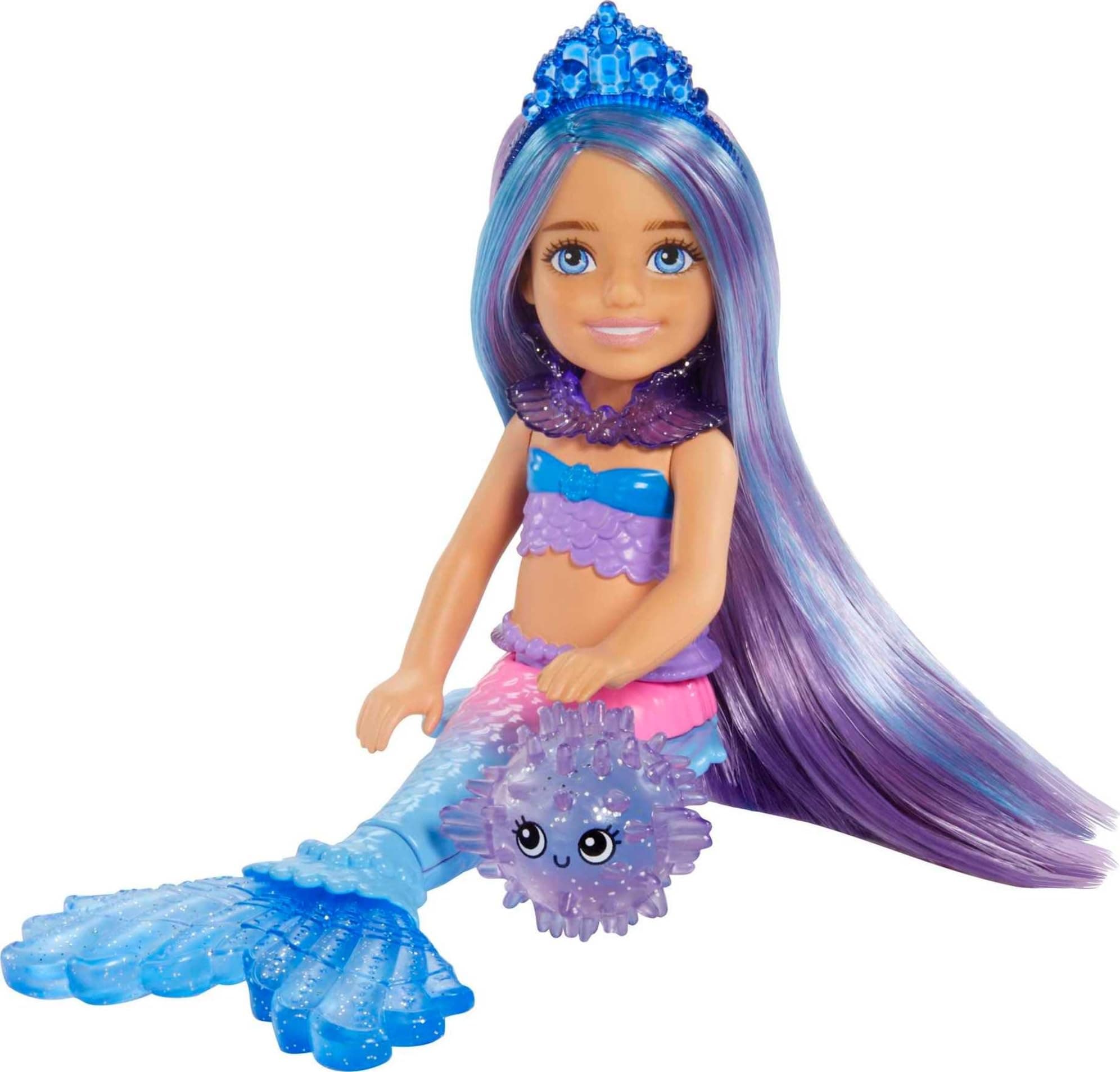 Mermaid Power Chelsea Small Doll with Blue & Purple Hair, 2 Ocean Pets & Treasure Chest Accessory