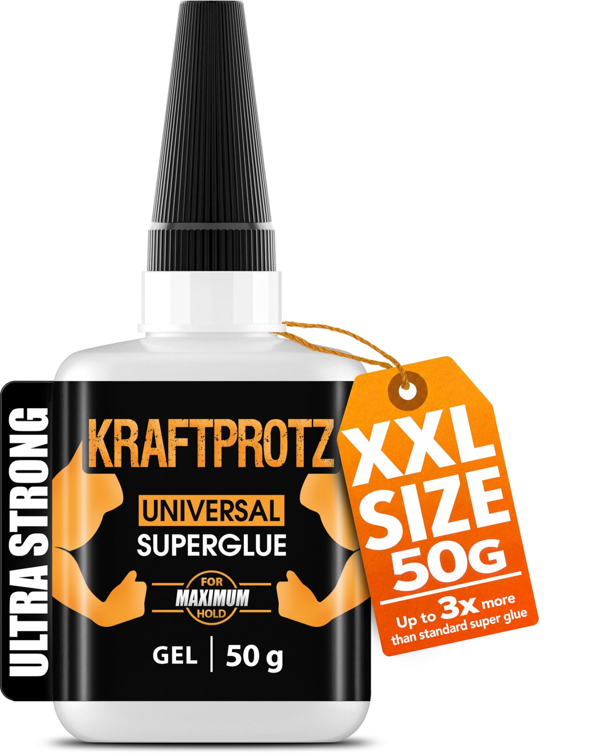 Superglue Gel – 50 g / 1.75 oz – Extra Strong No-Drip Superglue for Plastic, Metal, Wood & Rubber – Waterproof & Heat Resistant Adhesive – Precision Tip – KRAFTPROTZ