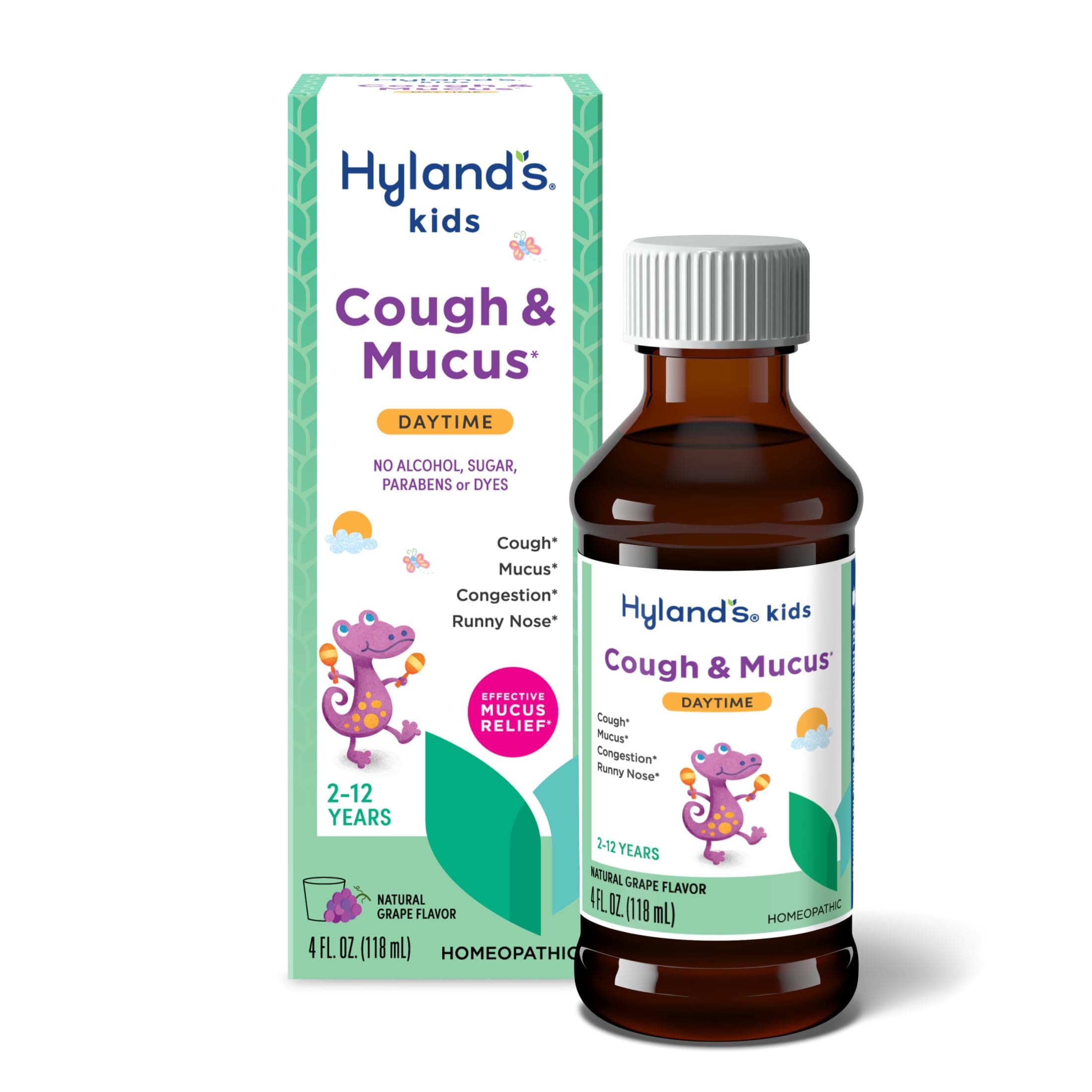 Kids Daytime Cough Syrup and Mucus Relief, Kids Medicine for Ages 2-12, Grape Flavor, Natural Relief of Cough, Runny Nose, Mucus and Congestion, 4 Ounces