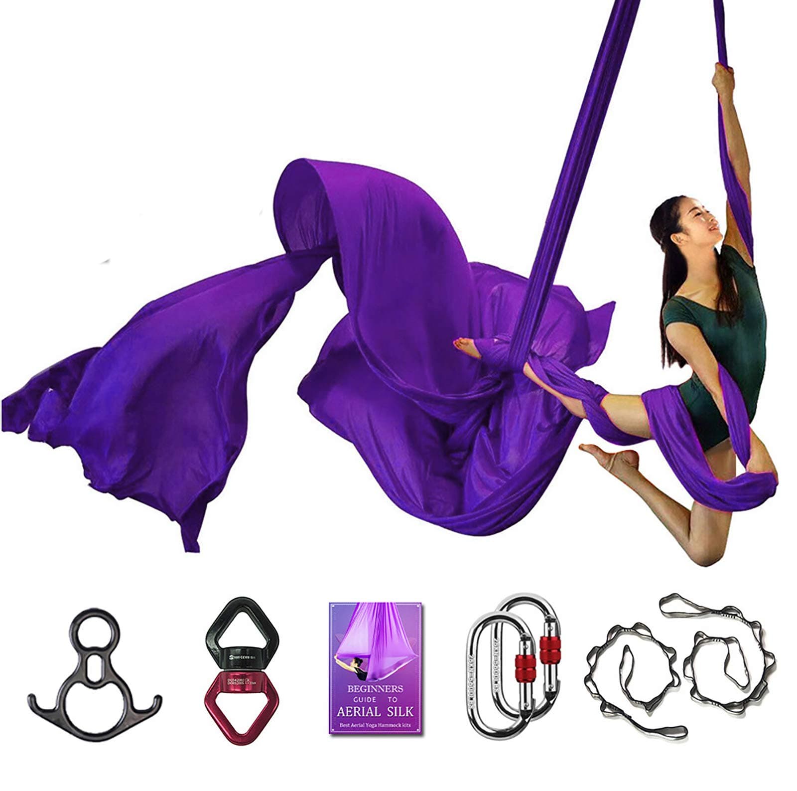 Deluxe Aerial Silks Equipment Set - 11 Yards Aerial Yoga Hammock Swing for Acrobatic, Circus Arts, Dance (L:10m W:2.8m)