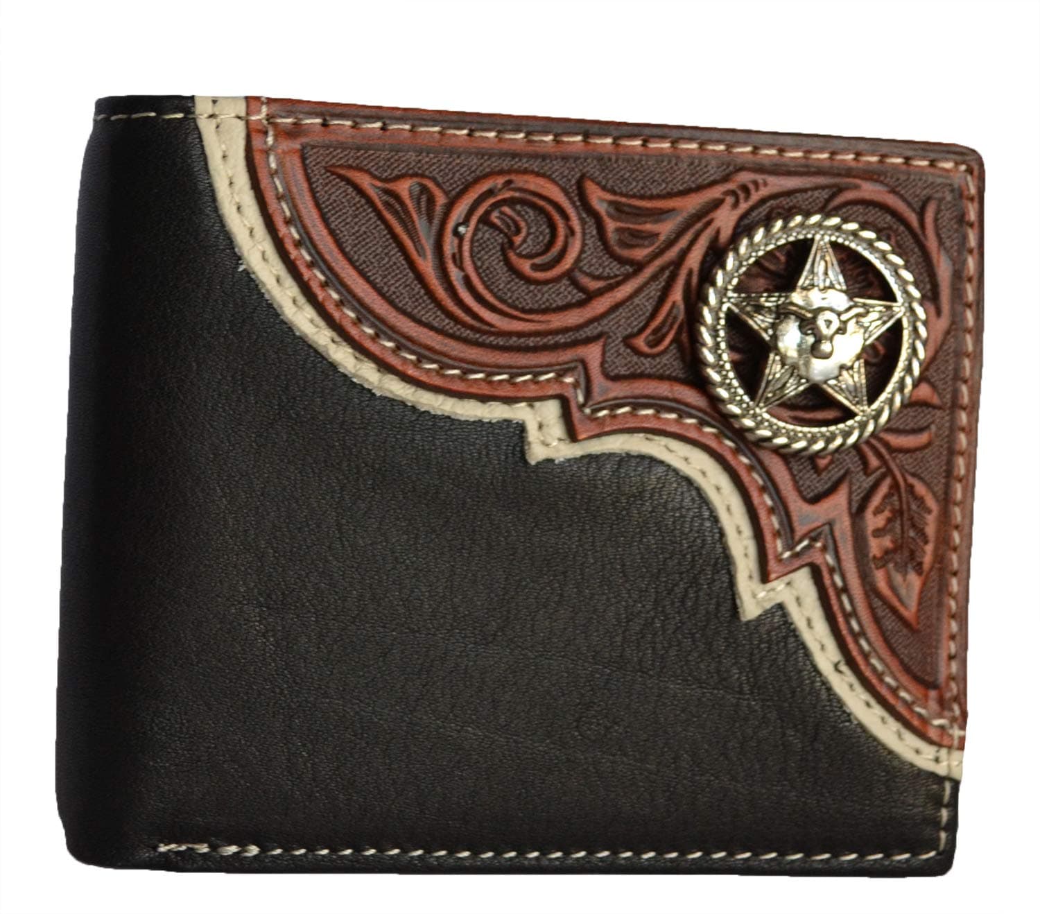 western men brown texas LONE star concho bi-fold small leather Wallet (black)