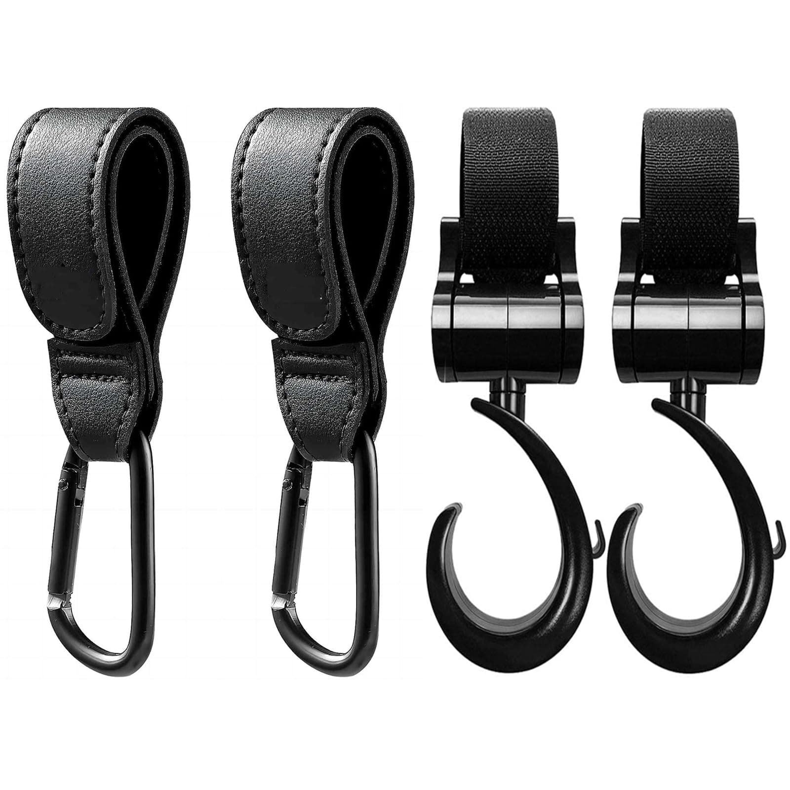 AtRyx Baby Stroller Hooks Clips, 4pcs Portable Stroller Hooks for Hanging Multipurpose Organizer Hook Clip Stroller Accessories Vegan Leather Stroller Clip for Bugaboo Strollers wheelchairs Walkers