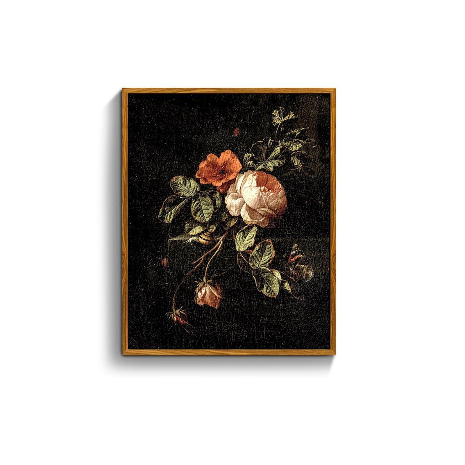 crmotu Floral Framed Wall Art, Flower Vintage Botanical Prints, Moody Rose Butterfly Canvas Pictures, Dark Academia Mid Century Modern Home Wall Decor for Bedroom Kitchen Office Desktop 8x10in