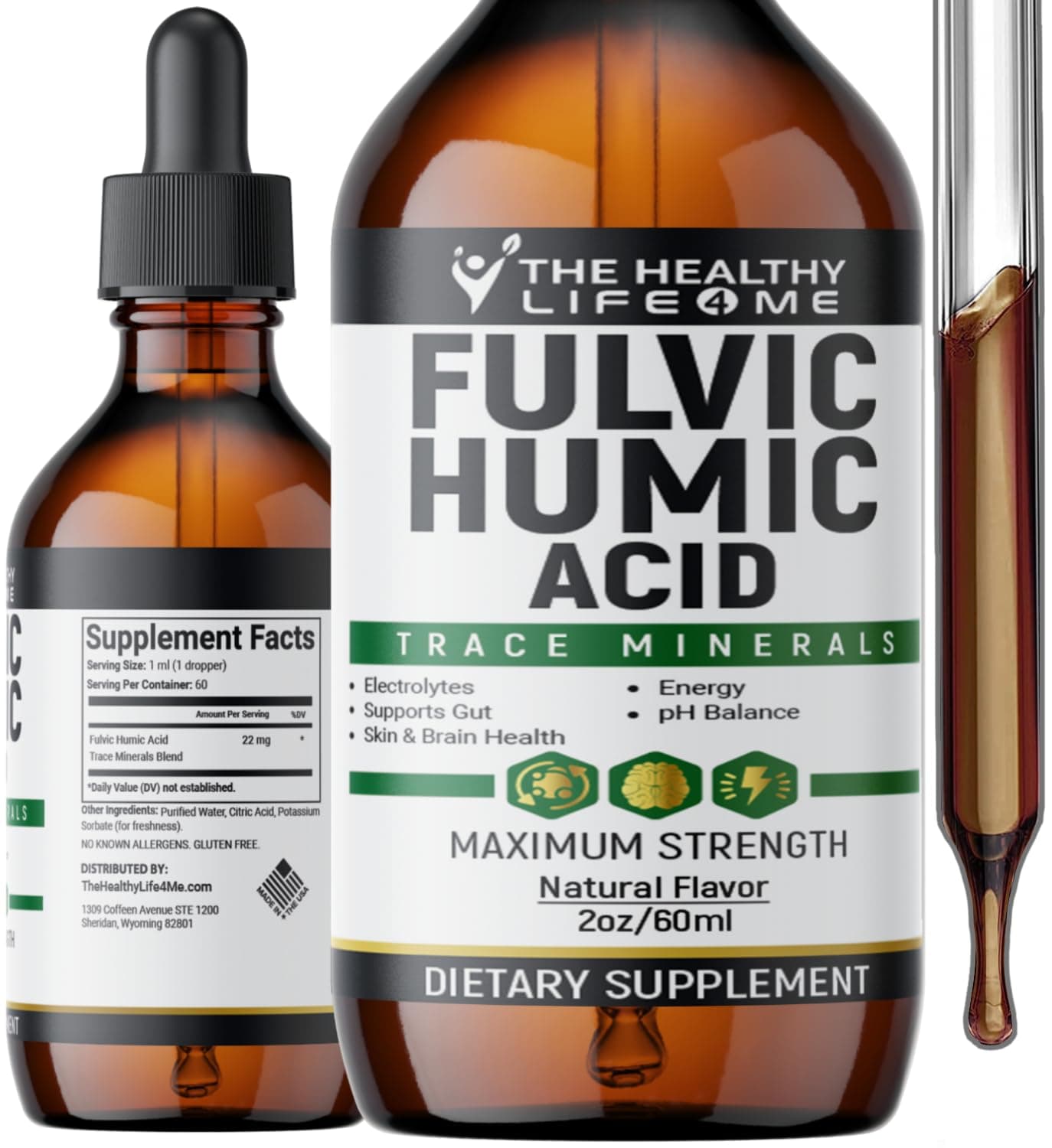 Fulvic Acid 72 + Trace Minerals | Fulvic Humic Acid | Digestion | Hydration | Keto, Dietary Supplement Drop| Energy | pH Balance | 2-Month Supply | The Healthy Life 4 ME