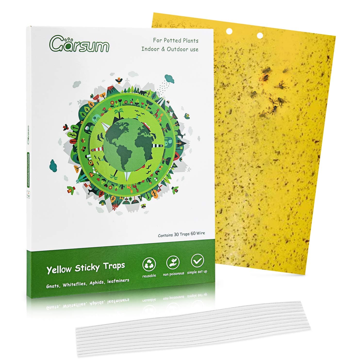 Garsum 30-Pack Dual-Sided Yellow Sticky Traps for Flying Plant Insect Like Fungus Gnats, Aphids, Whiteflies, Leafminers(6X8 Inch,Wire Ties Included)