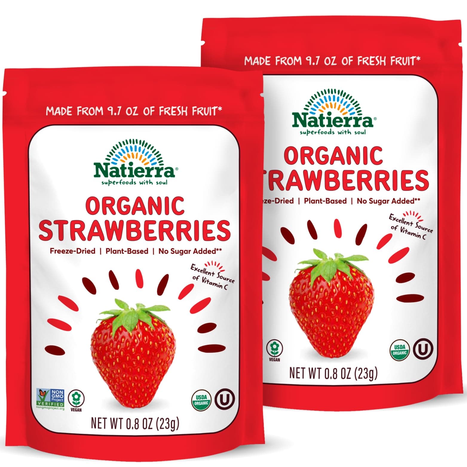 Natierra Nature's Organic Freeze-Dried Strawberries | Gluten Free & Vegan Strawberry | .8 Ounce (Pack of 2)