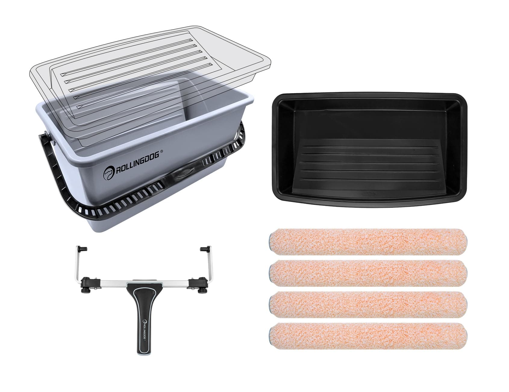 ROLLINGDOG 18 INCH Paint Roller Set - Large Paint Roller Tray & Bucket, Ideal for Large Scale Home Renovation, Reusable & Washable, All Paints Compatible