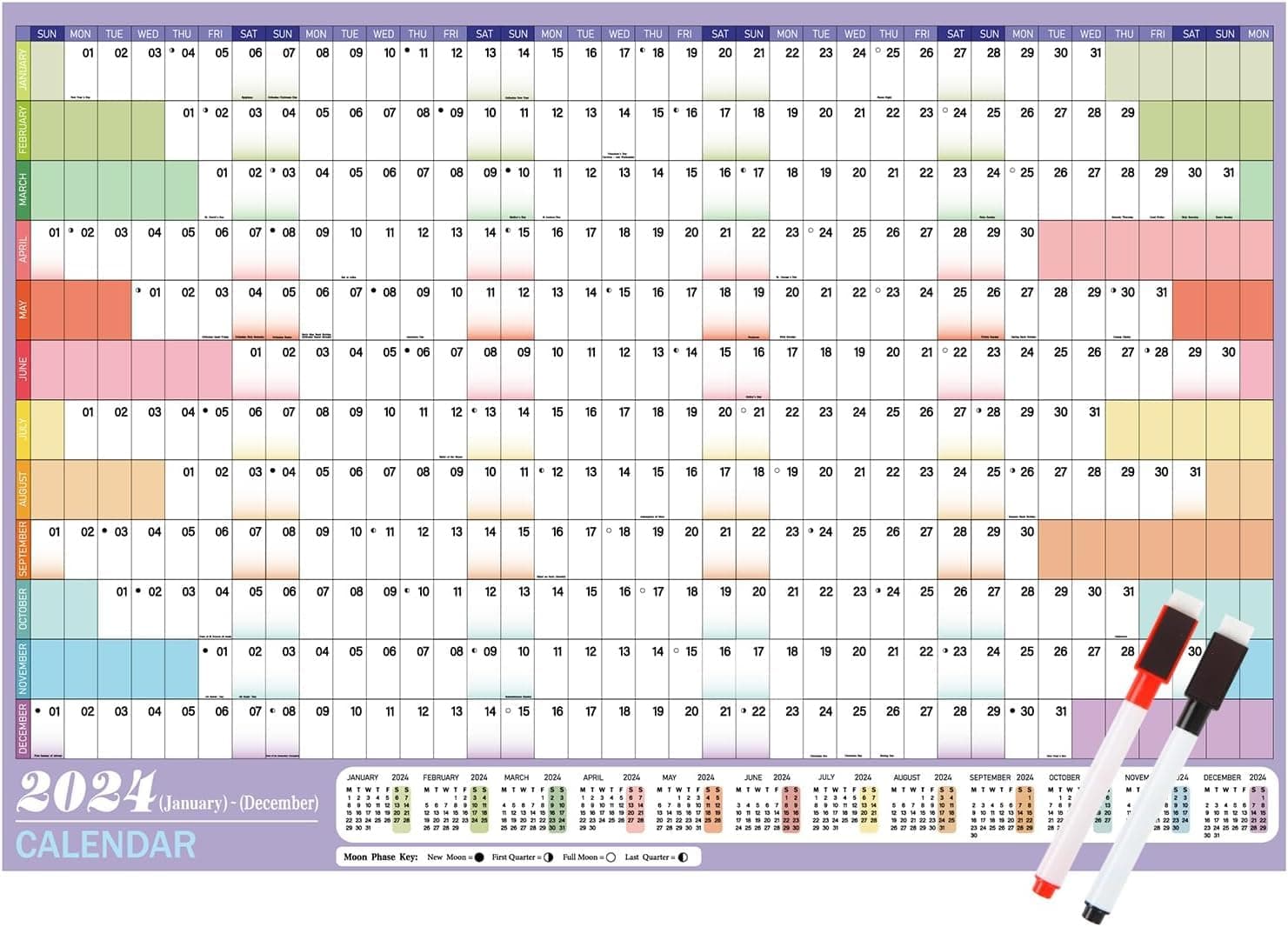 SULOLI 2024 Wall Planner,A1 Wall Calendar 2024 UK Year Planner 2024 Yearly Wall Planner 2024 Staff Holiday Planner Wall Chart 2024(85X58CM)