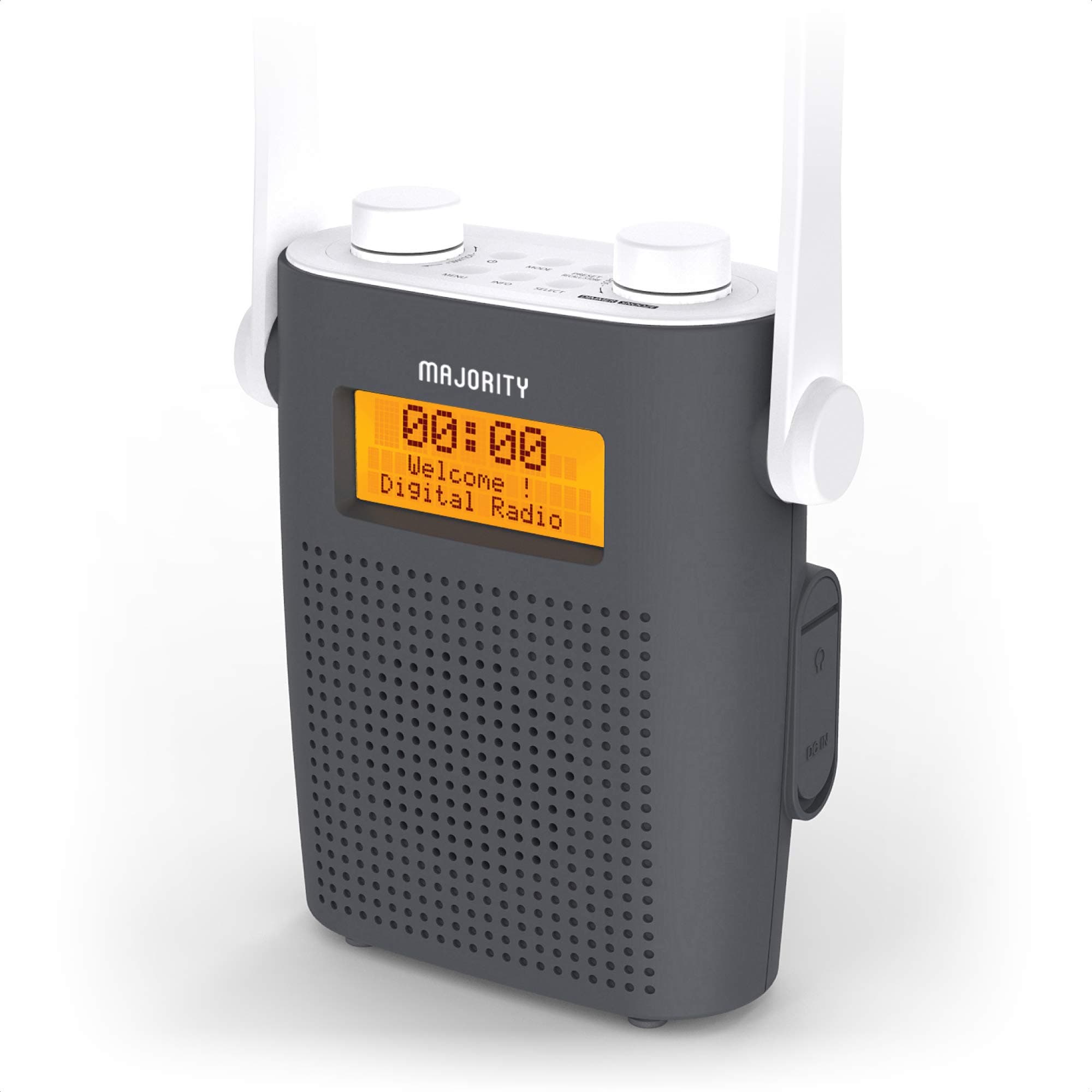 MAJORITYIPX-5 Water Resistant Portable DAB Radio | Rechargeable Bluetooth Shower Radio w/ 15H Battery, Mains Powered | FM Radio, DAB+, Dual Alarm, 20 Presets | Headphone Jack, LED Display | Eversden