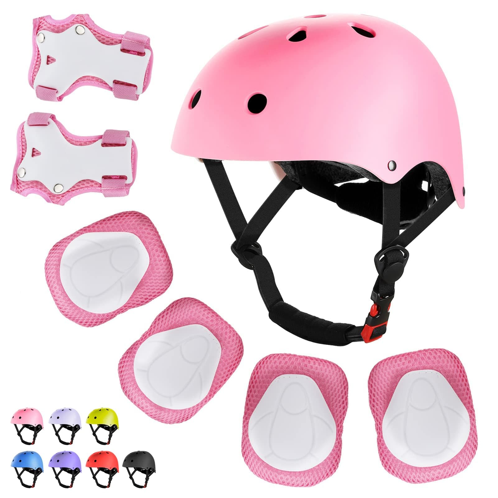 WayEee Kids Bike Helmet Set Skateboard Knee Pads, Helmet Pad Set Protective Gear Set Adjustable for Girls Kids 3-14 Helmet Elbow Pads Wrist Guards for Sport Cycling Bike Roller Skating Scooter