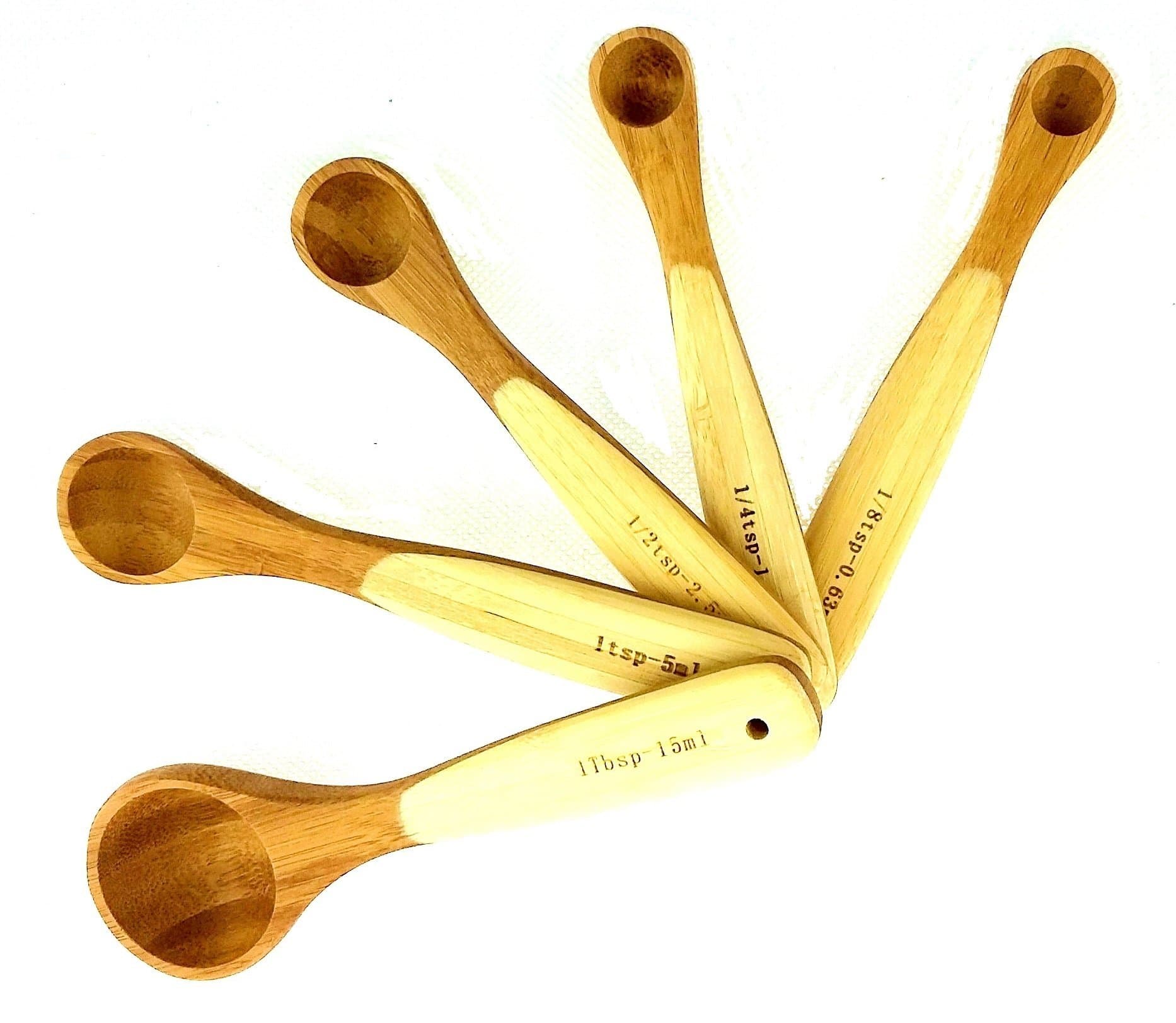 Kitchen Bamboo Wood Measuring Spoons for Measuring Dry and Liquid Ingredients, Pack of 5