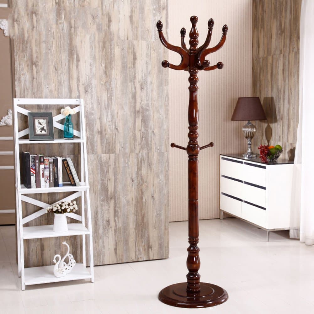 Waterproof wooden coat racks,coat stand wood strong stable hooks cloakroom bedroom living room hat coat jacket scarf-B 175cm