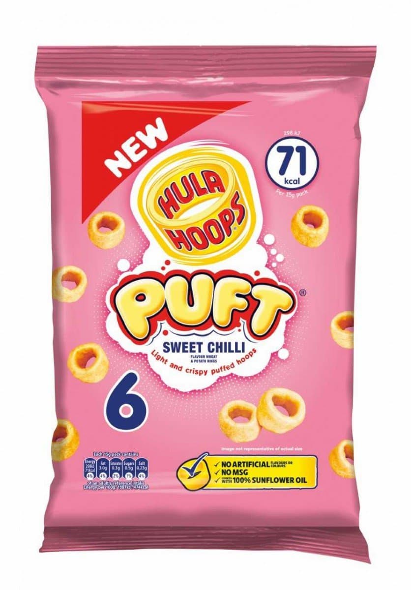 Hula Hoops Puft Sweet Chilli Flavour Wheat & Potato Rings 6x15g
