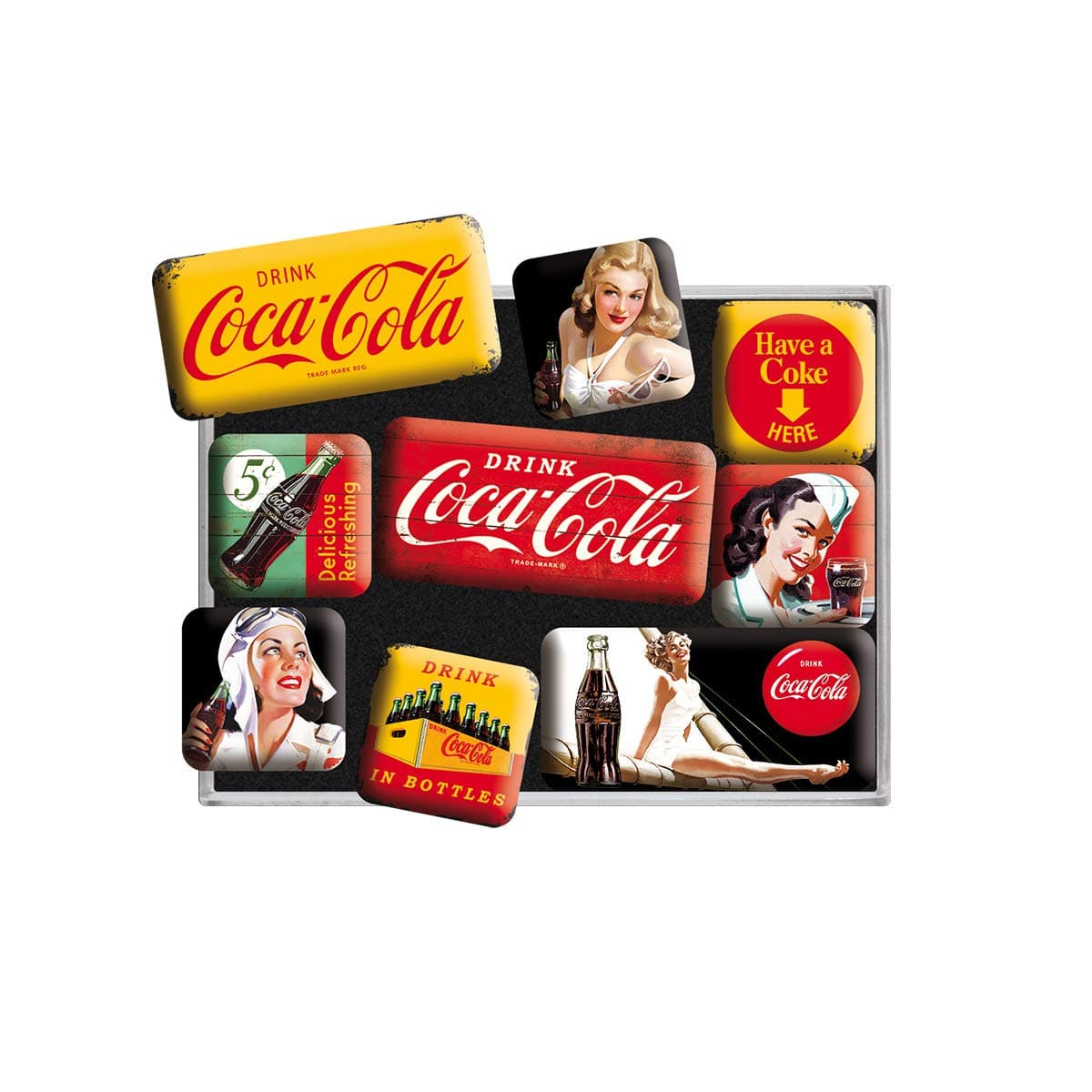 Nostalgic Art Coca-Cola Yellow Set of 9 Mini Fridge Magnets