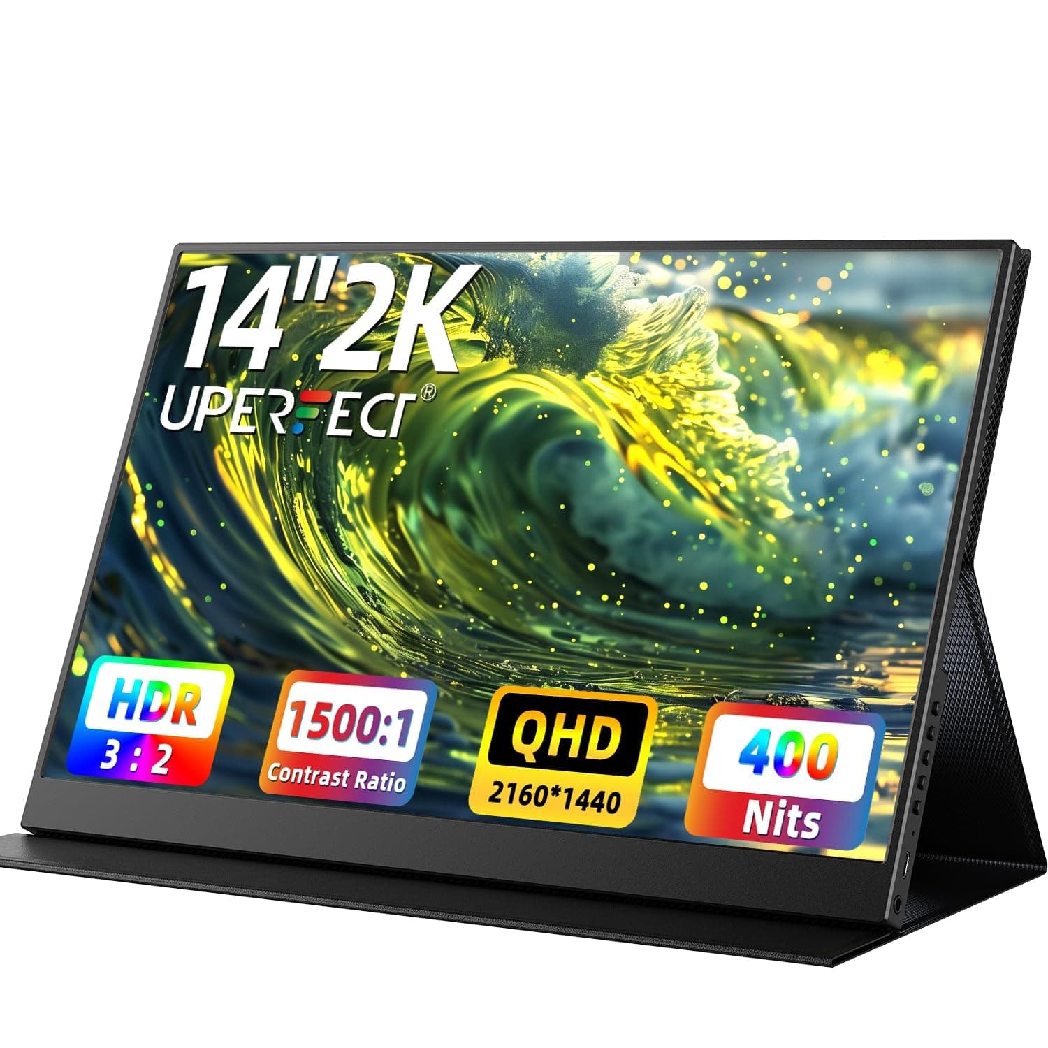 UPERFECT 2K Portable Monitor, 14" Ultra Slim Portable Laptop Monitor 2160 * 1440 QHD External Display with Dual Speakers HDR FreeSync Second Screen for Laptop PC Phone Game Console