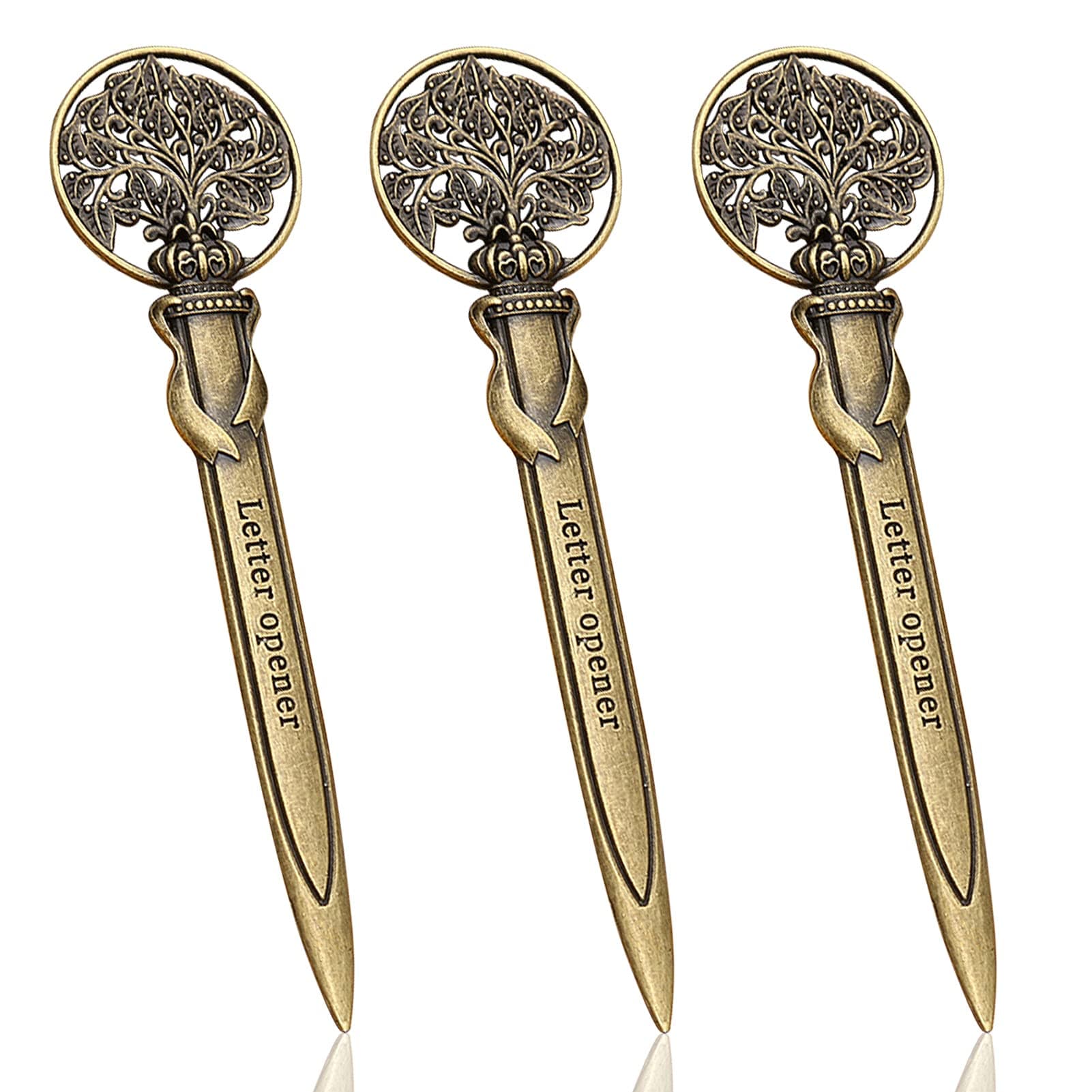3PCS Vintage Letter Opener Envelope Knife, Envelope Opener, Metal Mail Letter Openers Envelopes Opener Slitter for DIY Gift Office Home Supplies (Bronze Tree)