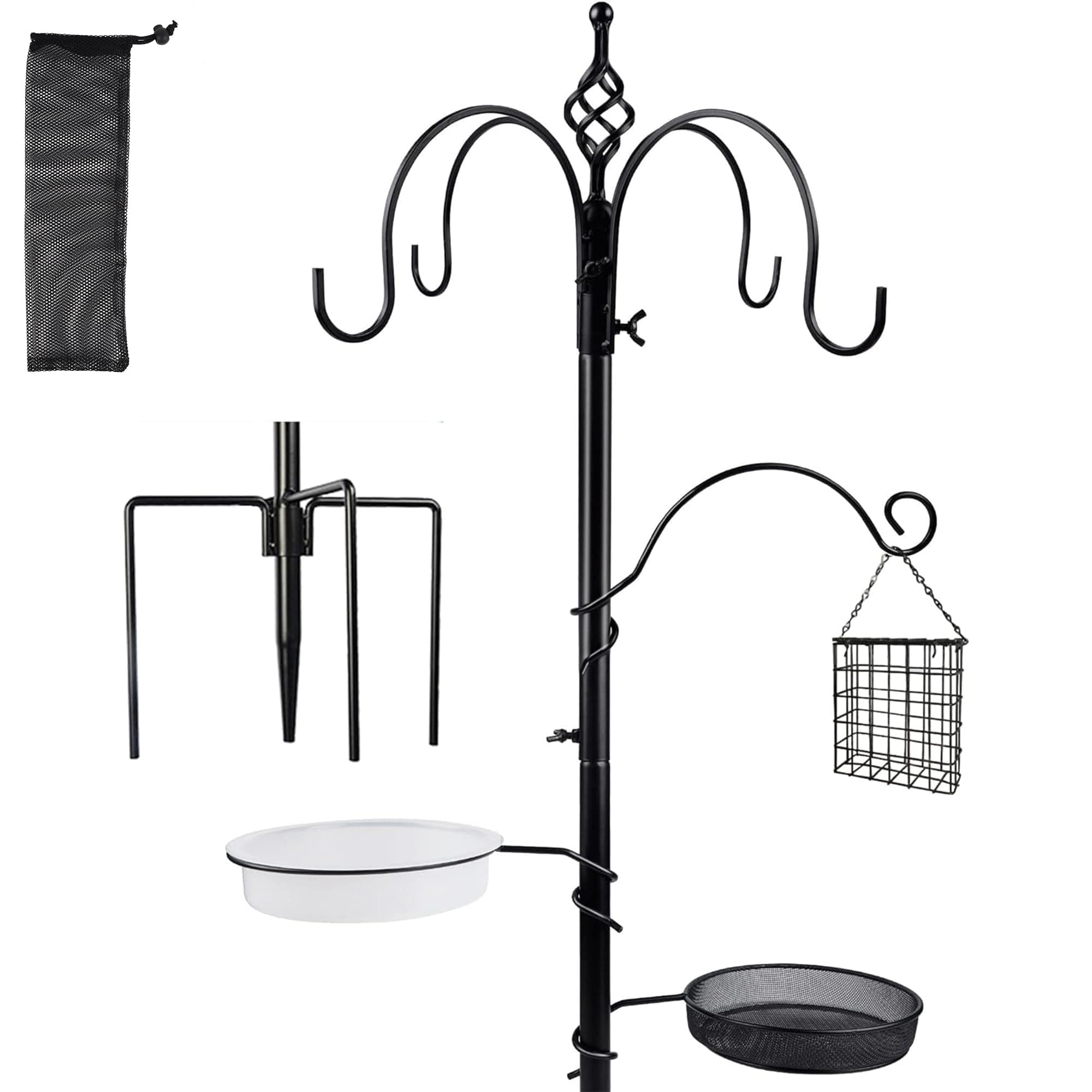 yosager Premium Bird Feeding Station Kit, Bird Feeder Pole, Multi Feeder Hanging Kit with Metal Suet and Bird Bath for Bird Watching, Attracting Wild Birds, Birdfeeder and Planter Hanger