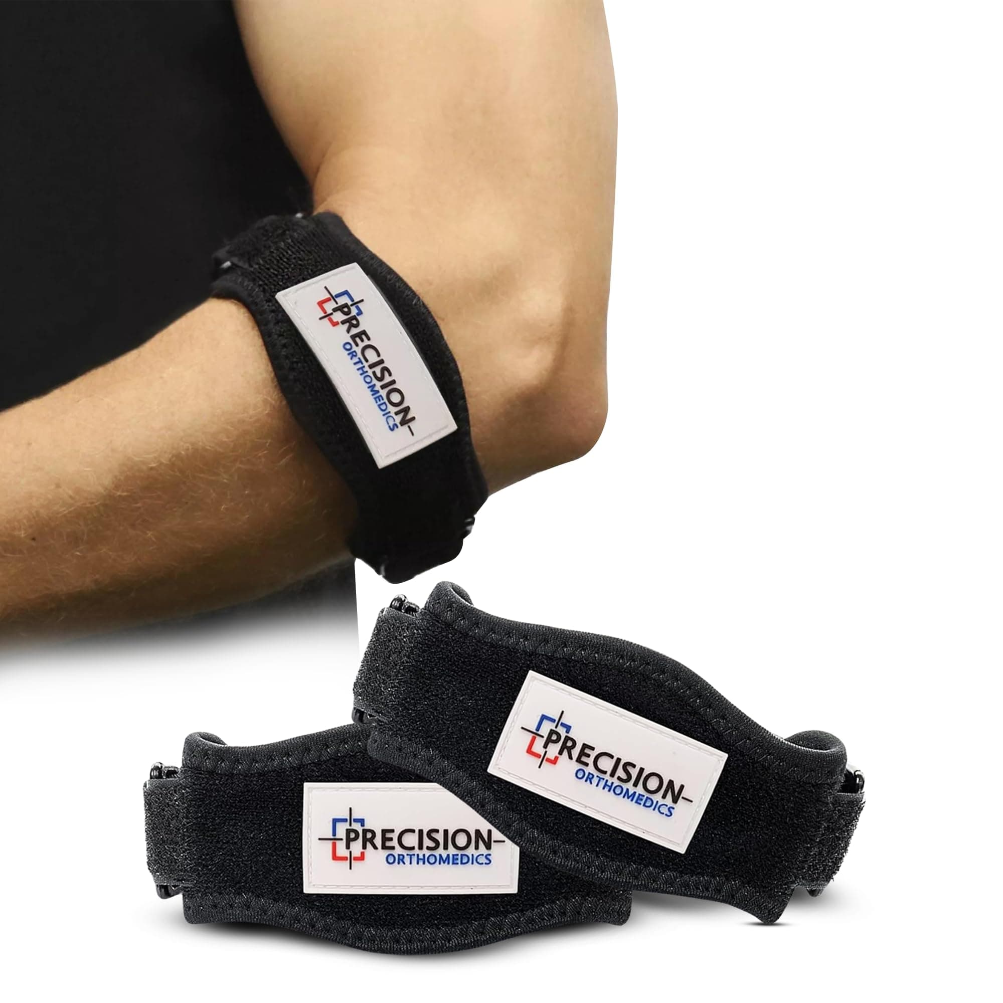 Precision Orthomedics Tennis Elbow Support Strap - Elbow Support for Men, Women - Golfers Elbow support - Elbow Brace with EVA Compression Pad Pain Relief Tendonitis - Adjustable Tennis Elbow Support