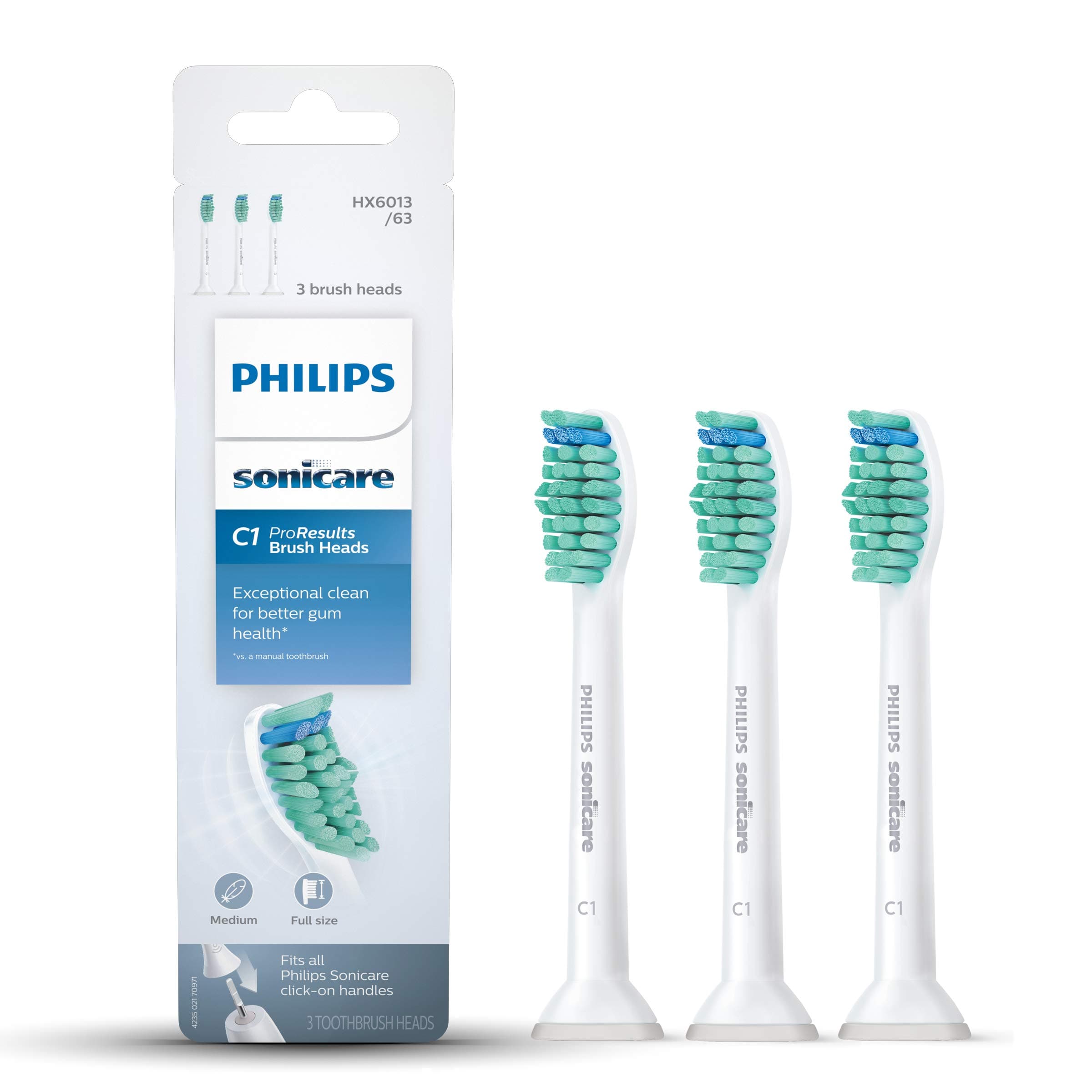 Philips Sonicare Genuine Proresults Replacement Toothbrush Heads, Hx6013/63, White, 3 Count