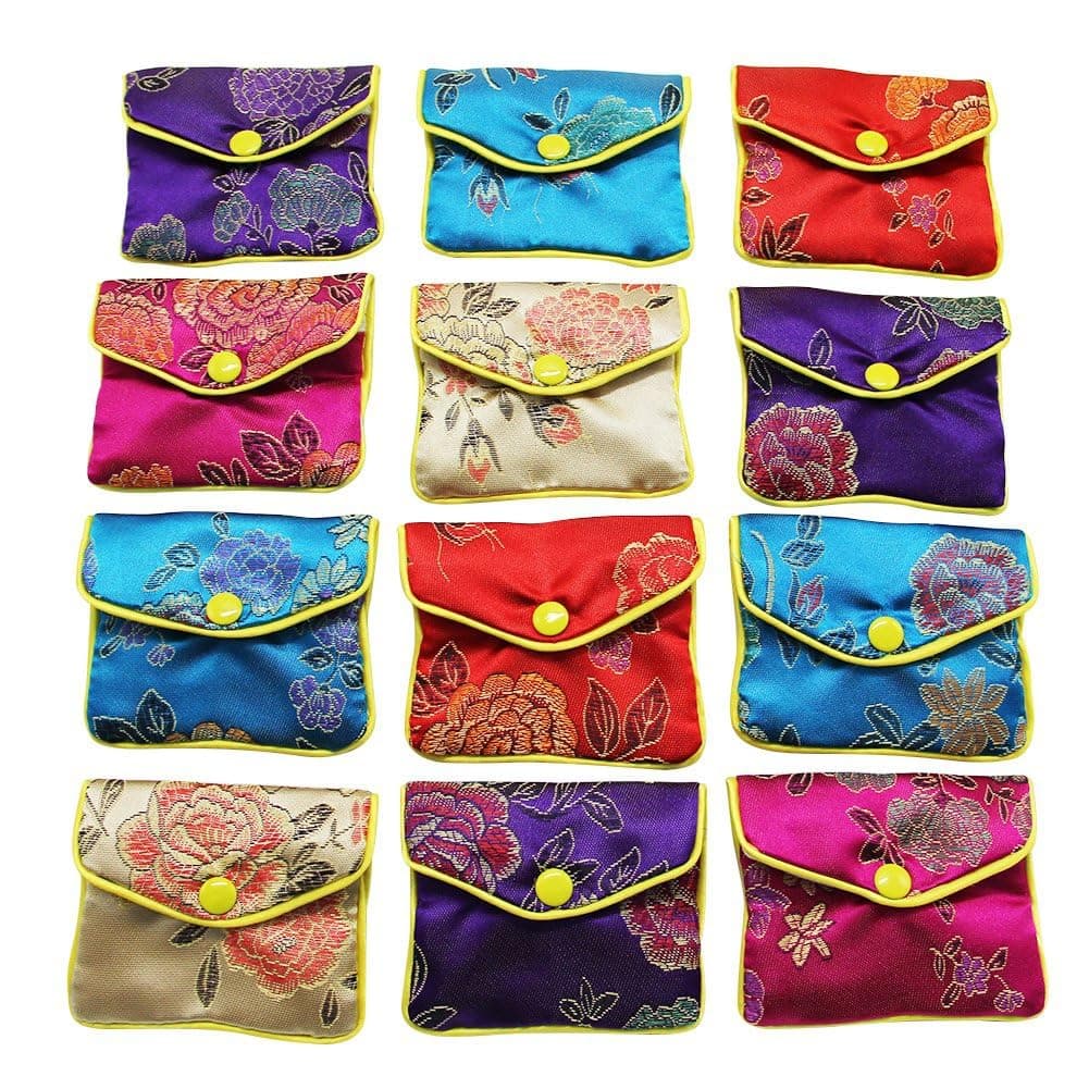 MorTime Jewellery Jewelry Silk Purse Pouch Gift Bags , Multiple Colors , Pack of 12