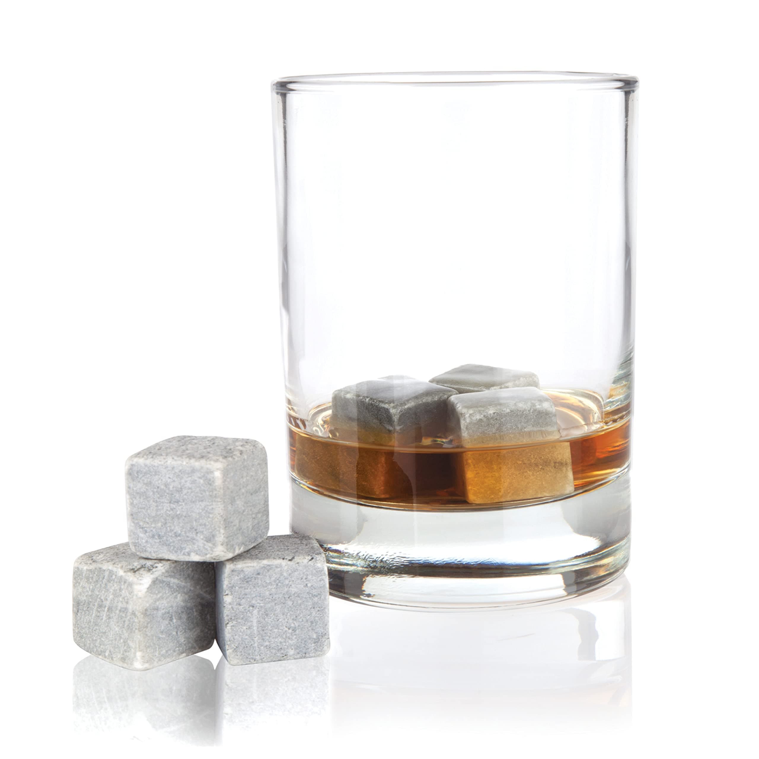 True Soapstone Cube Set, Whiskey Stones Set, Whiskey Stones Ice Cubes, Bourbon Stones, Chilling Stones for Drinks, Stone Ice Cubes for Whiskey, Bourbon Rocks, Whiskey Accessories, Grey, 6-Piece