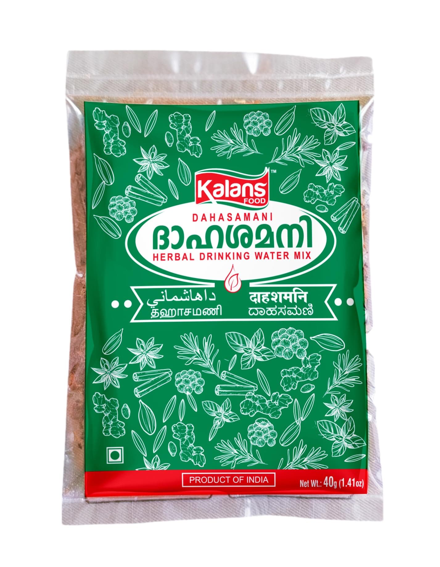Kalans Dahasamani 40 gm (Pack of 10) Kerala's Herbal Drinking Water Mix / 100% Natural Product/No Preservatives Added