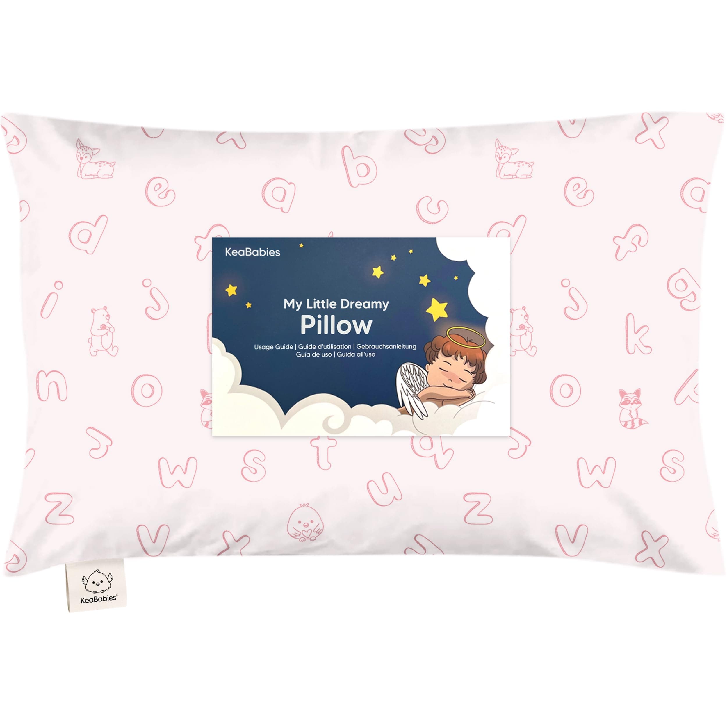 My Little Dreamy Kids' 13x18 Toddler Pillow and Case, Organic Cotton, Soft & Breathable, Machine Washable (ABC Land Rose)