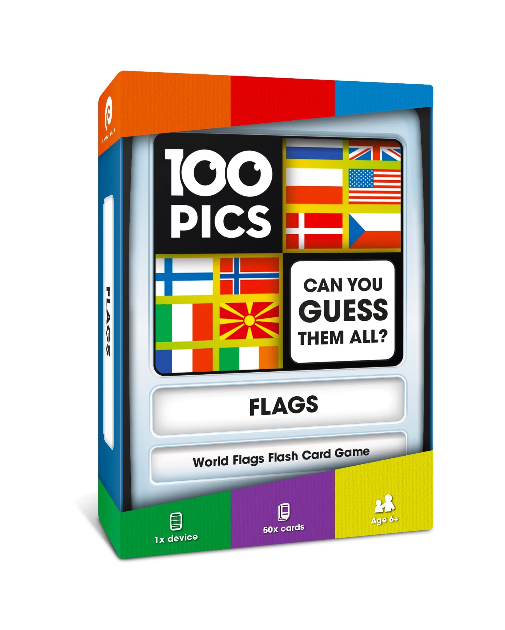 100 PICS Flags of The World Travel Game - Learn 100 Country Flags | Flash Cards with Slide Reveal Case | Geography Card Game, Gift, Stocking Filler | for Kids and Adults | Ages 6+