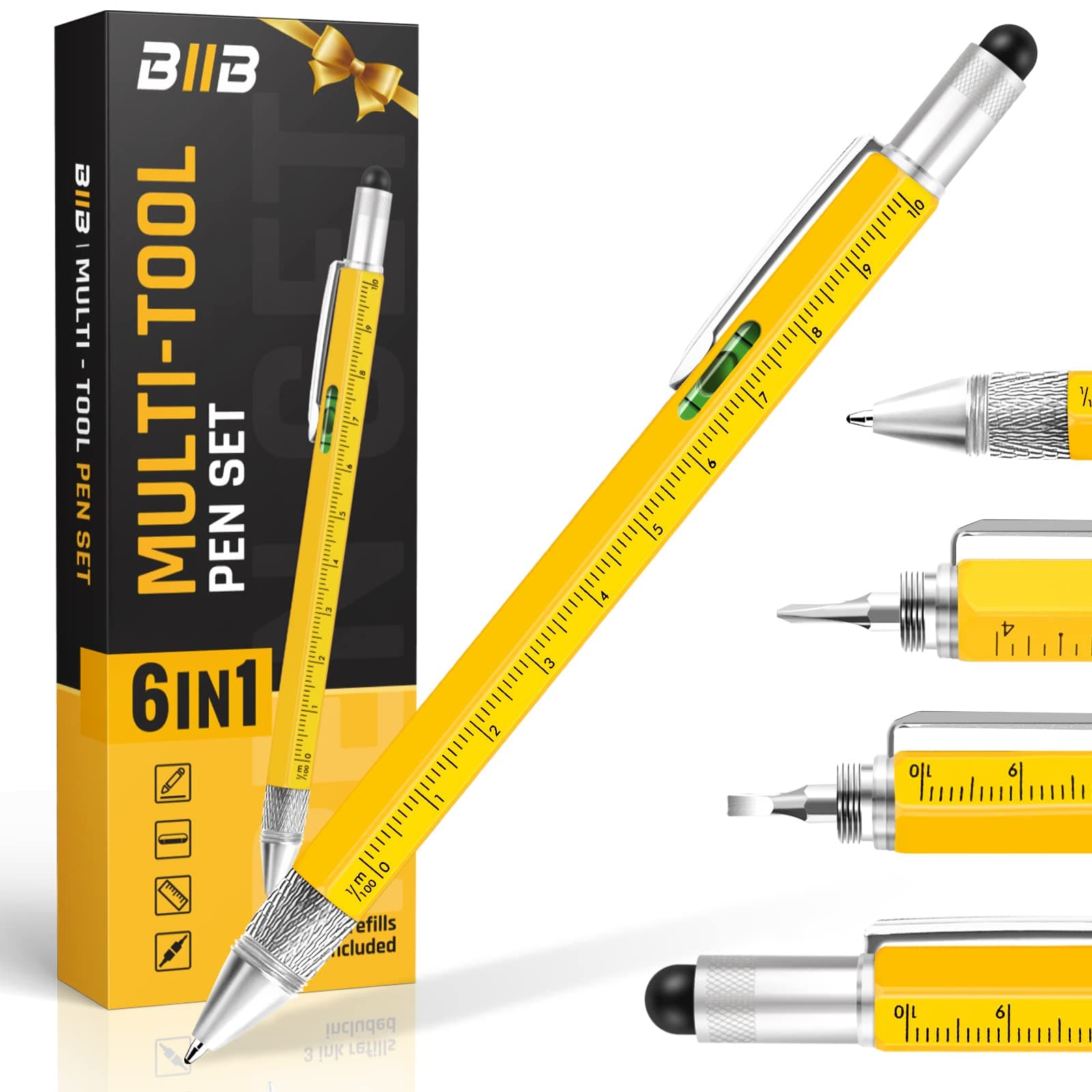 BIIB 6 in 1 Multitool Pen, Mens Gifts for Dad Boyfriend Husband, Anniversary Birthday Father‘s Day Gifts for Men, Gift for Men Who Have Everything, Dad Gift from Daughter Son, Cool Tools Gadgets