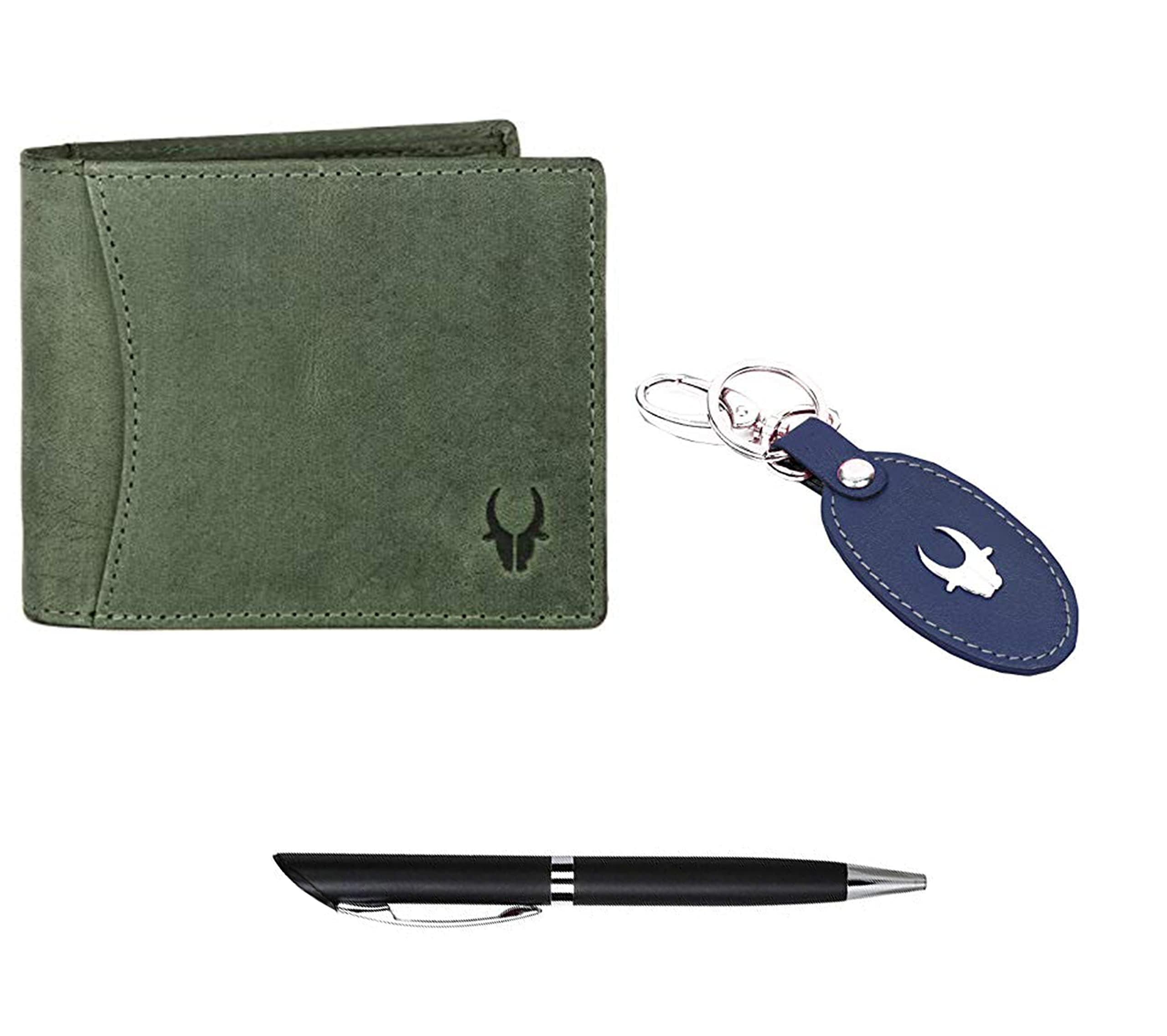 WildHorn Leather Wallet Keychain & Pen Combo For Men, Gift Hamper (GFT 150) Multicolor, Multicolour, Contemporary