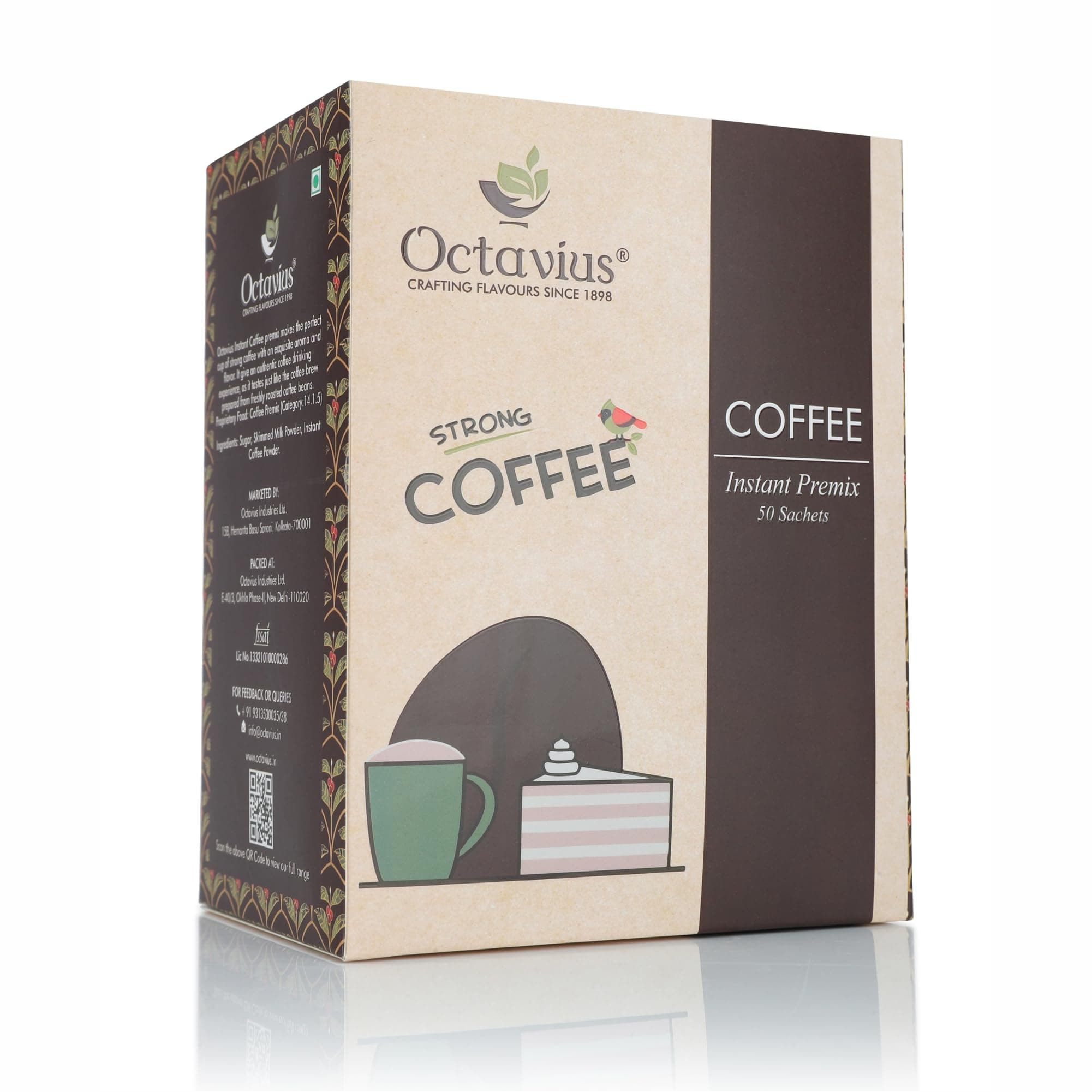 Octavius | Instant Coffee Premix - 50 Sachets | Economy Pack 3 In 1 Coffee Sachets | Hot & Cold Coffee | Instant Cappuccino Coffee | Premix Readymade Mix Pouch | (15 Gm X 50 Single Serve Sachets)