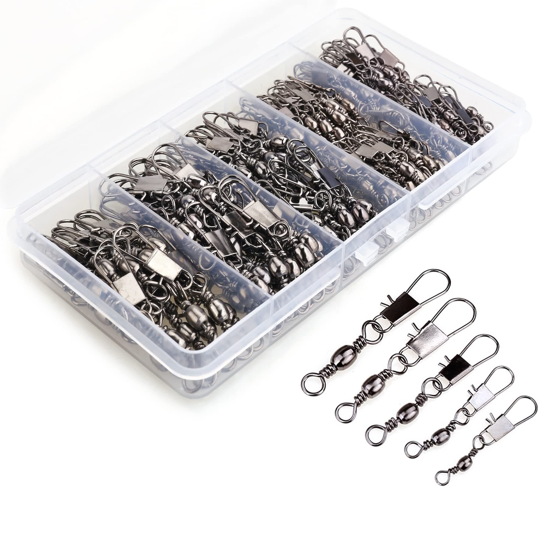 MOBOREST 200PCS Barrel Snap Swivel Fishing Accessories, Premium Fishing Gear Equipment with Ball Bearing Swivels Snaps Connector for Quick Connect Fishing Lures