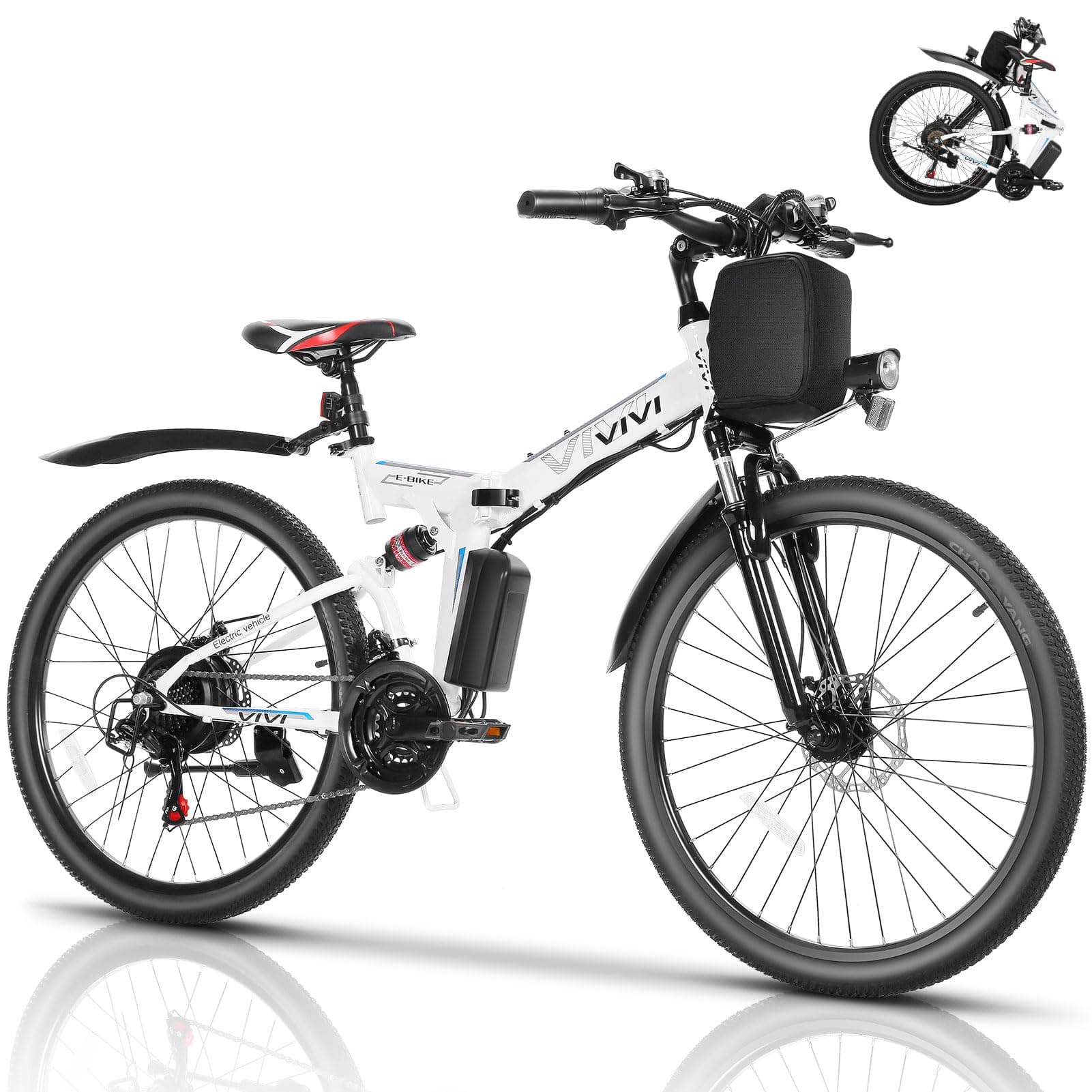 Vivi M026TGB Electric Bike 26" Electric Bike for Adults, Peak 750W Folding Electric Mountain Bike, 48V Removable Battery Ebike, 21 Speed Ebike, Top 22 Mph, Up to 50 Miles, SGS Certified to UL2849