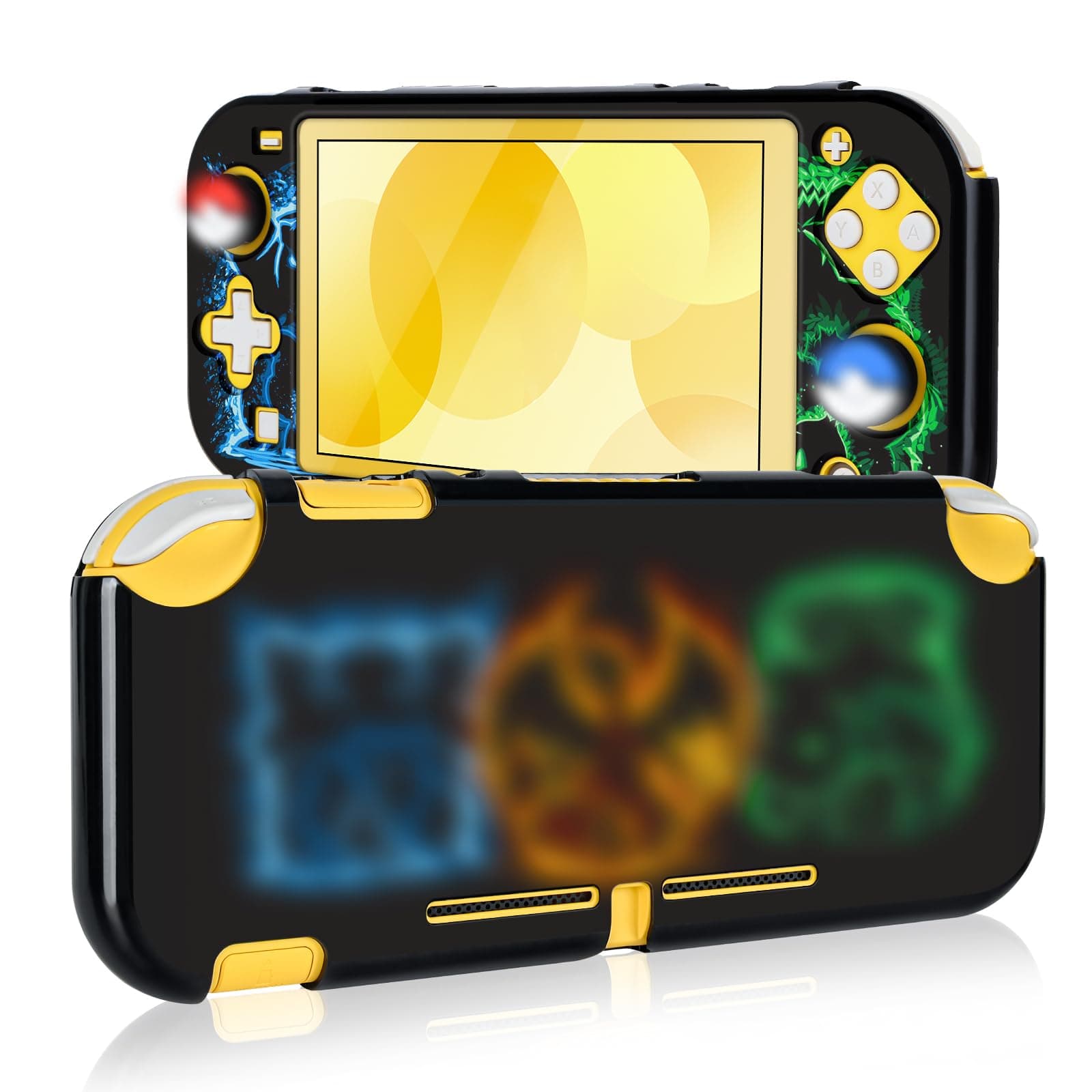 Cartoon Monster Switch Lite Protective Case Cool Soft TPU Shell Shockproof Scratch Resistant Cover Joy Con Japanese Amine Skin with 2PCS Blue and Red Balls Thumb Grips Caps for Switch 2019