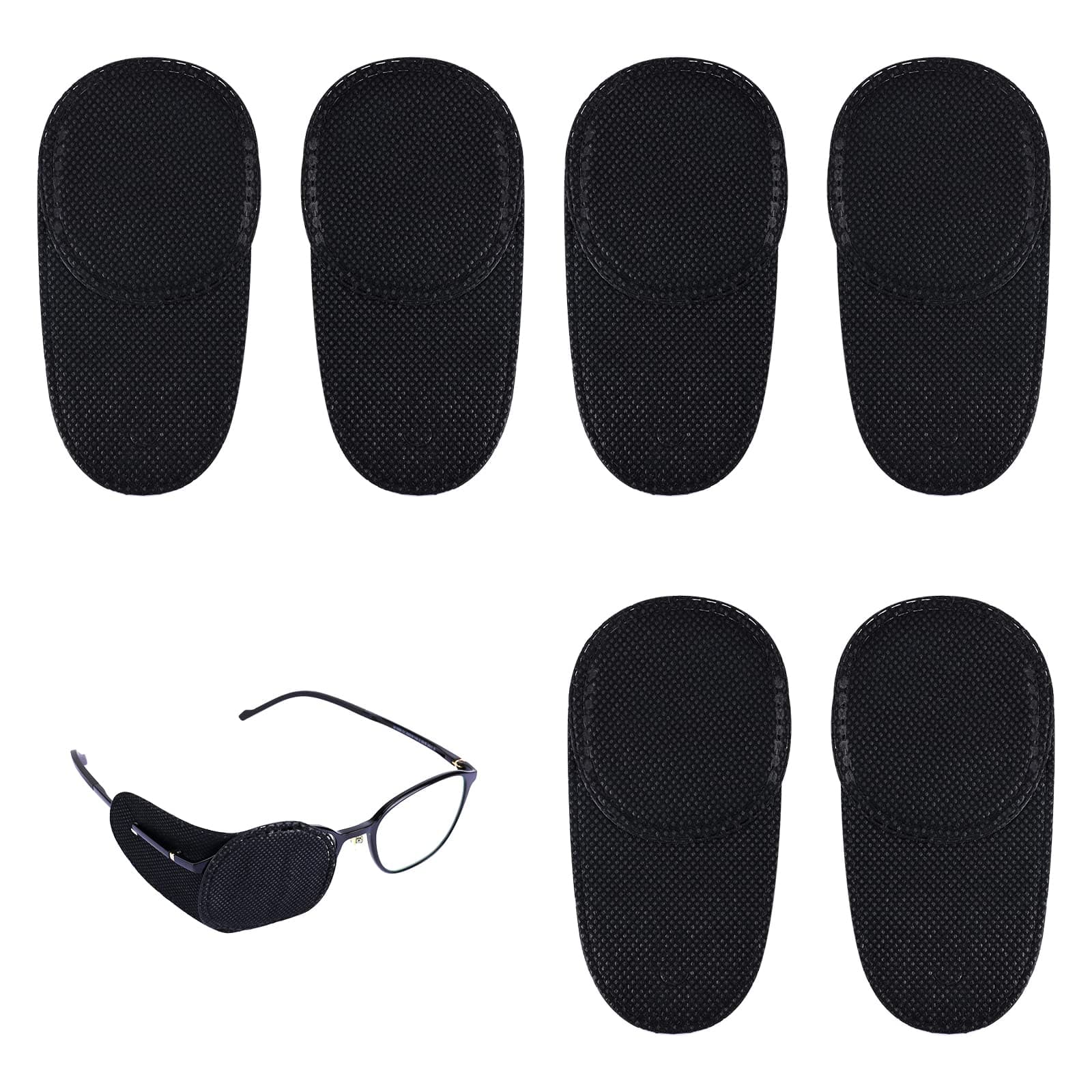 6pcs Eye Patches for Glasses, Reusable Non-Woven Fabric Black Eye Patches to Cover Left Right Eye Improve Vision for Kids' & Adults' Lazy Eye Amblyopia Strabismus (Medium)