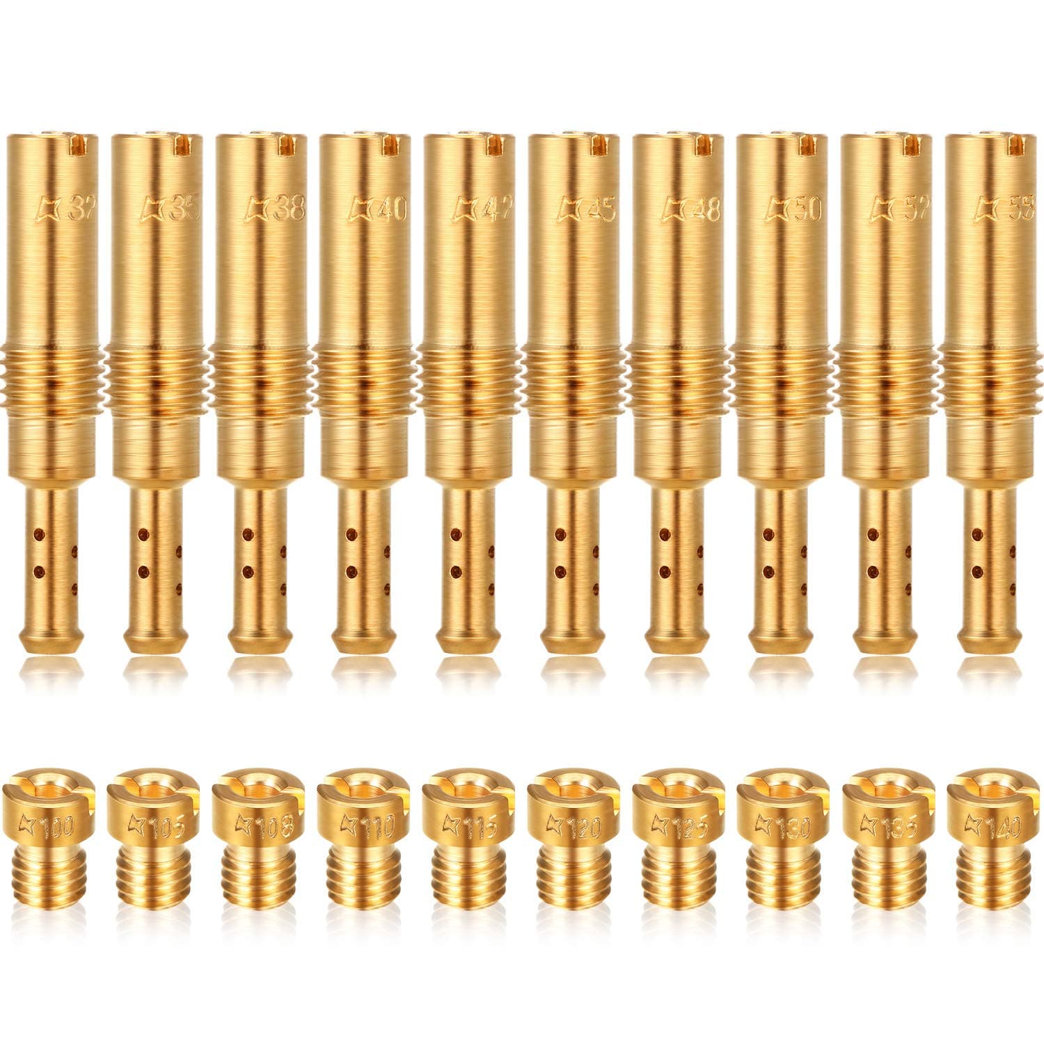 20 Pieces Carburetor Main Jet Kit, Include 10 Pieces Carburetor Main Jet and 10 Pieces Slow Jet for PWK Keihin OKO CVK PWM Type