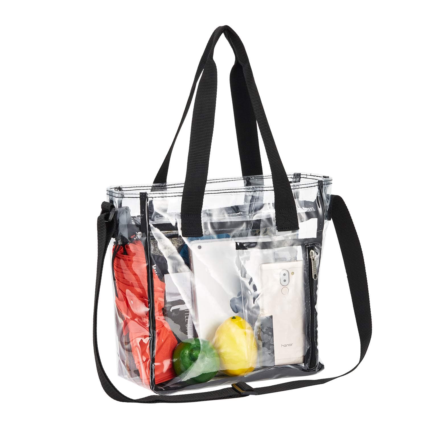 Clear Stadium Bag Heavy Duty - Totes Corssbody Purse Handle Shoulder Plastic Bag Concert College Sport Games Stadium Approved for Women 12x6x12 (Black)