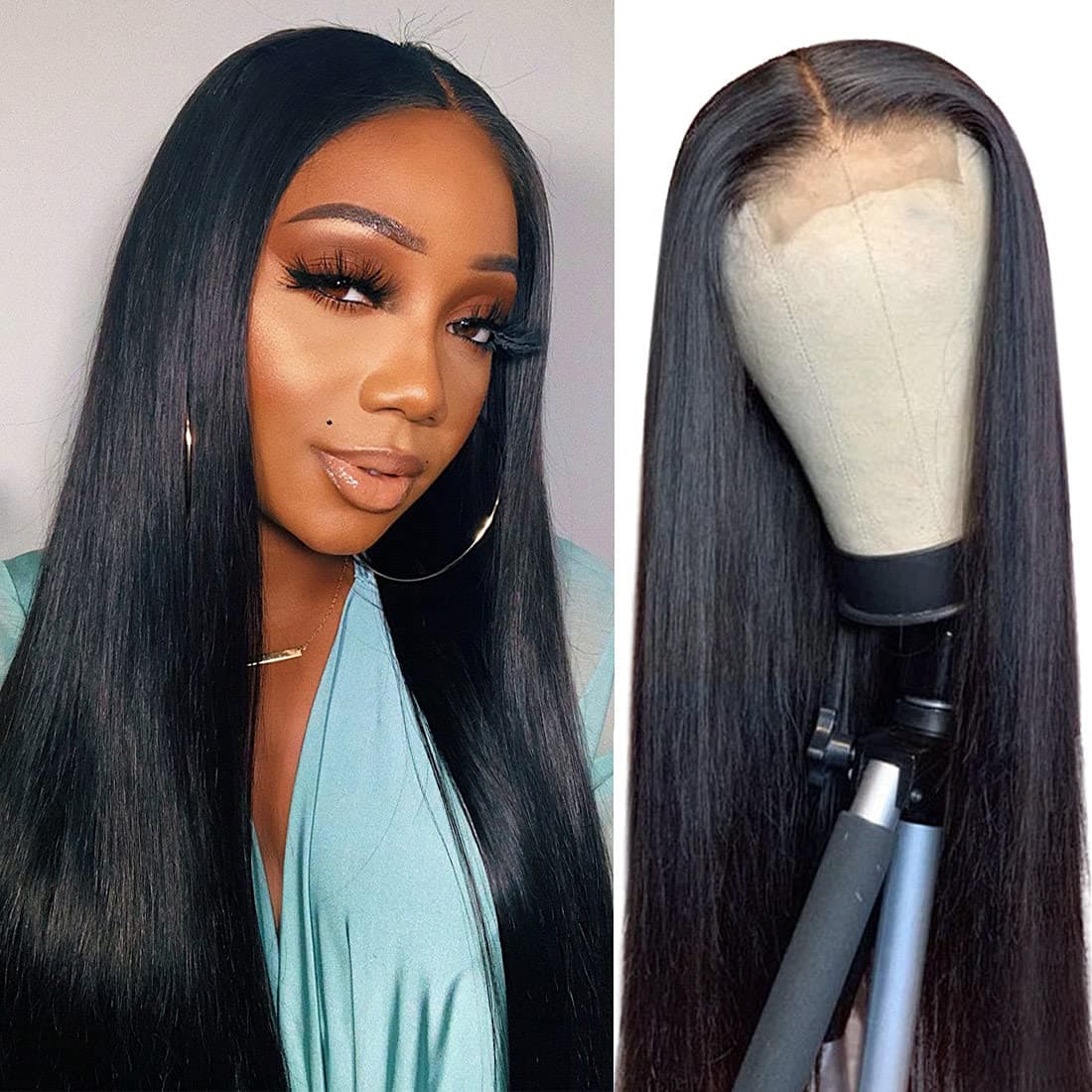 Wigs for Black Women Human Hair Lace Front Wigs Pre Plucked with Baby Hair 150% Density Brazilian Straight Lace Closure Human Hair Wigs Natural Hairline 20 Inch