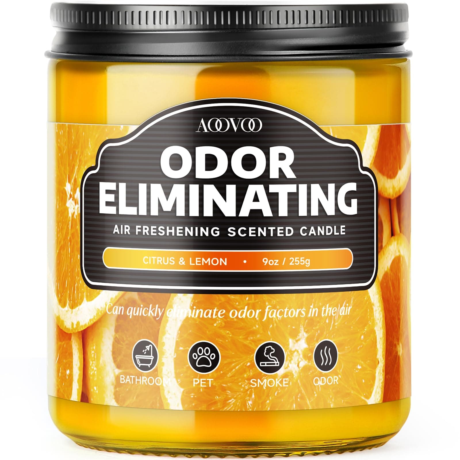 Citrus Lemon Odor Eliminating Highly Fragranced Candle - Eliminates 95% of Pet, Smoke, Food, and Other Smells Quickly, Non Toxic Air Freshing Soy Candle, 9 oz Up to 50 Hours Burn time