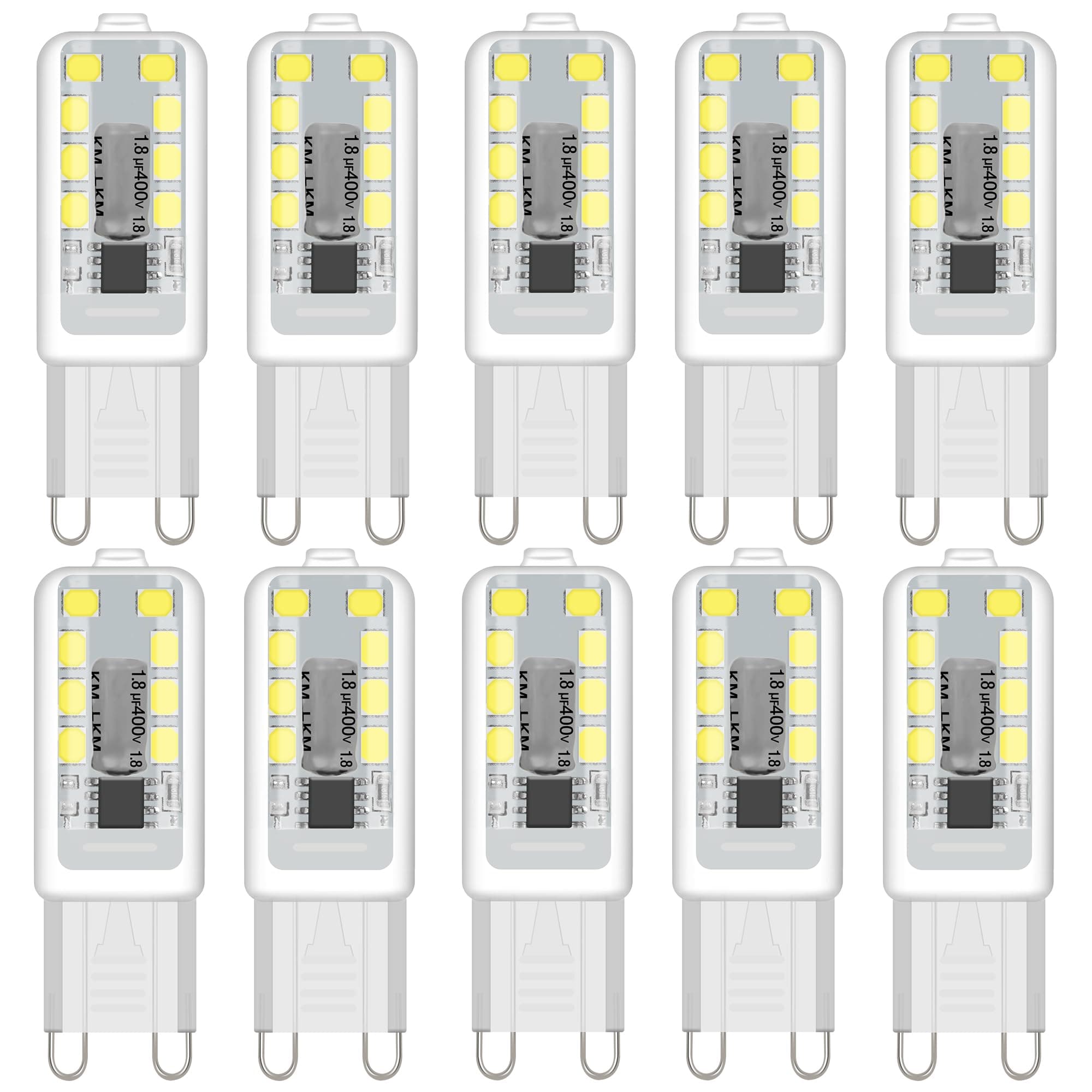 G9 LED Bulbs, Cool White 6000K, 3W 300LM, 30W Halogen Equivalent, NoFlicke Non-Dimmable,Energy Saving LED Bulb for Home Lighting Decor, Crystal Lamp,Wall Lights, Table Lamp -10Pcs