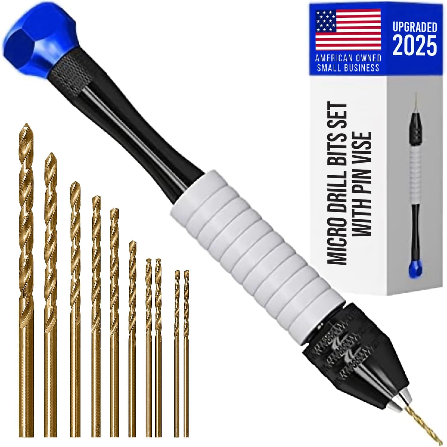Pin Vise Hand Drill for Jewelry Making - Craft911 Manual Craft Drill Sharp Micro Mini Twist Drill Bits Set, Small Hand Drill for Resin, Rotary Tools for Wood, Jewelry, Plastic, Miniature - Blue