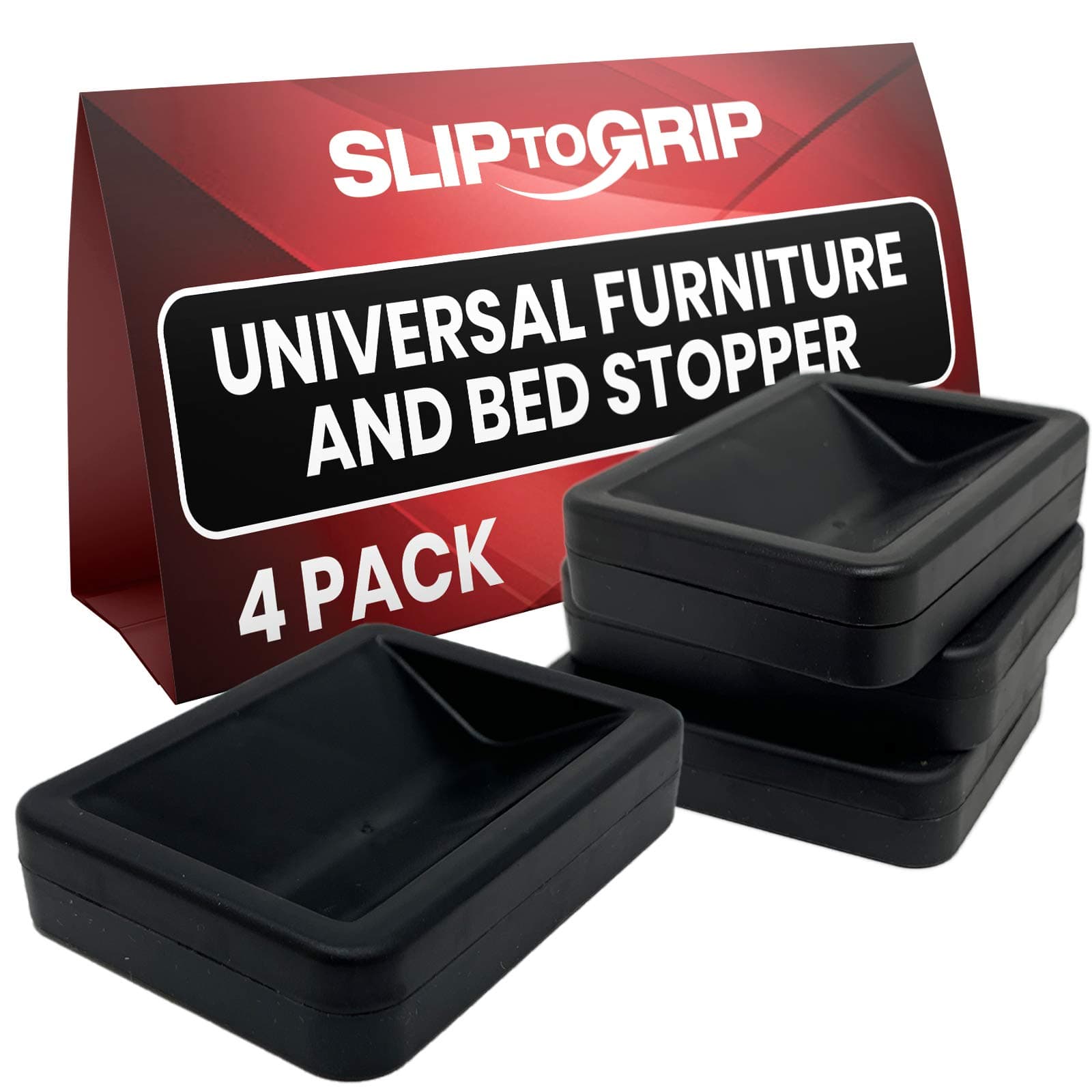 SlipToGrip 4-Pack Bed and Furniture Stoppers to Prevent Sliding - Wheel Stopper for Furniture and Bed Frame Wheel Stoppers - No Slip Stopper for Chairs, Desks, Sofas - Protects All Floors - Black