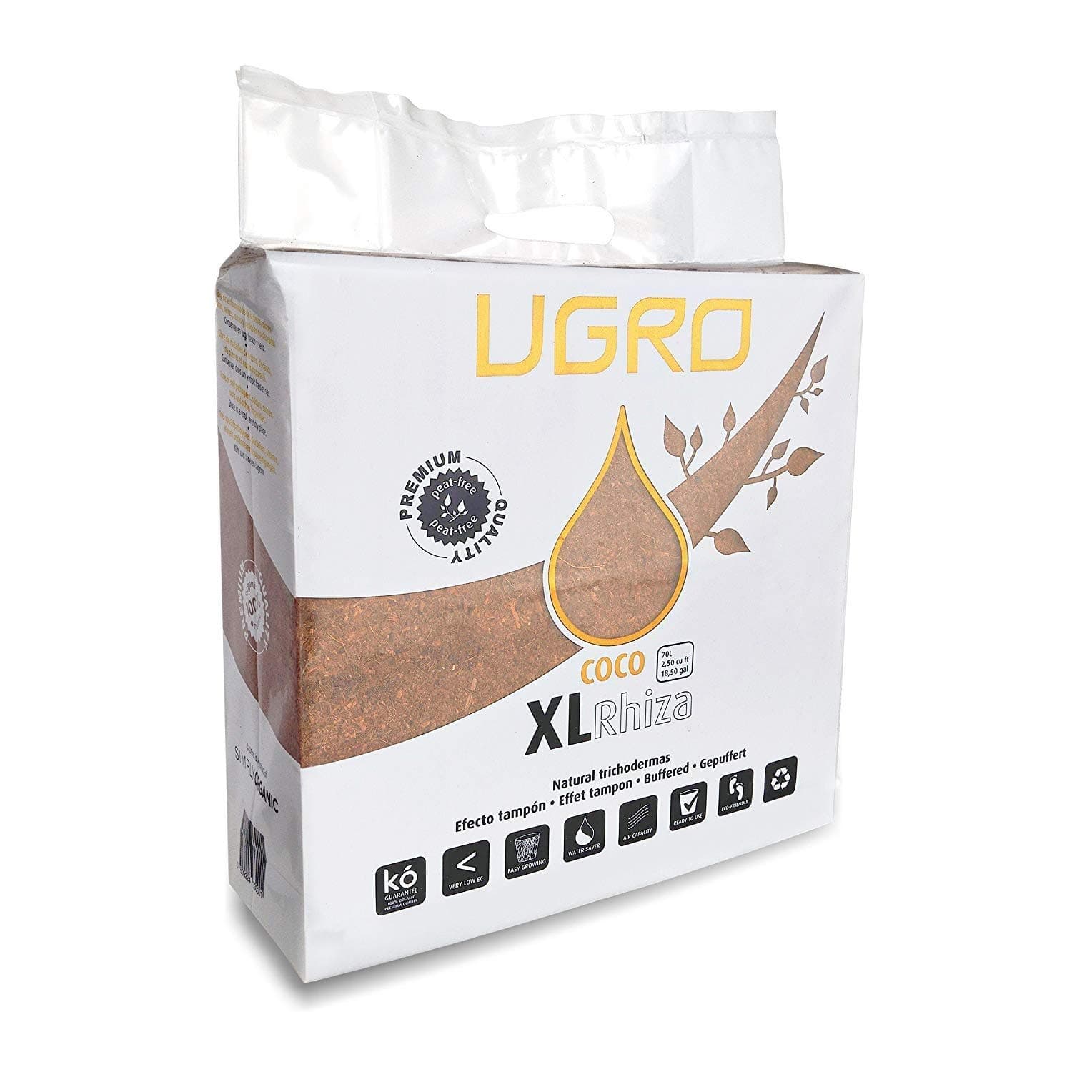 UGRO Coconut Coir Brick Dehydrated Organic Coco Poting Soil Coconut Substrate XL Rhiza 70L