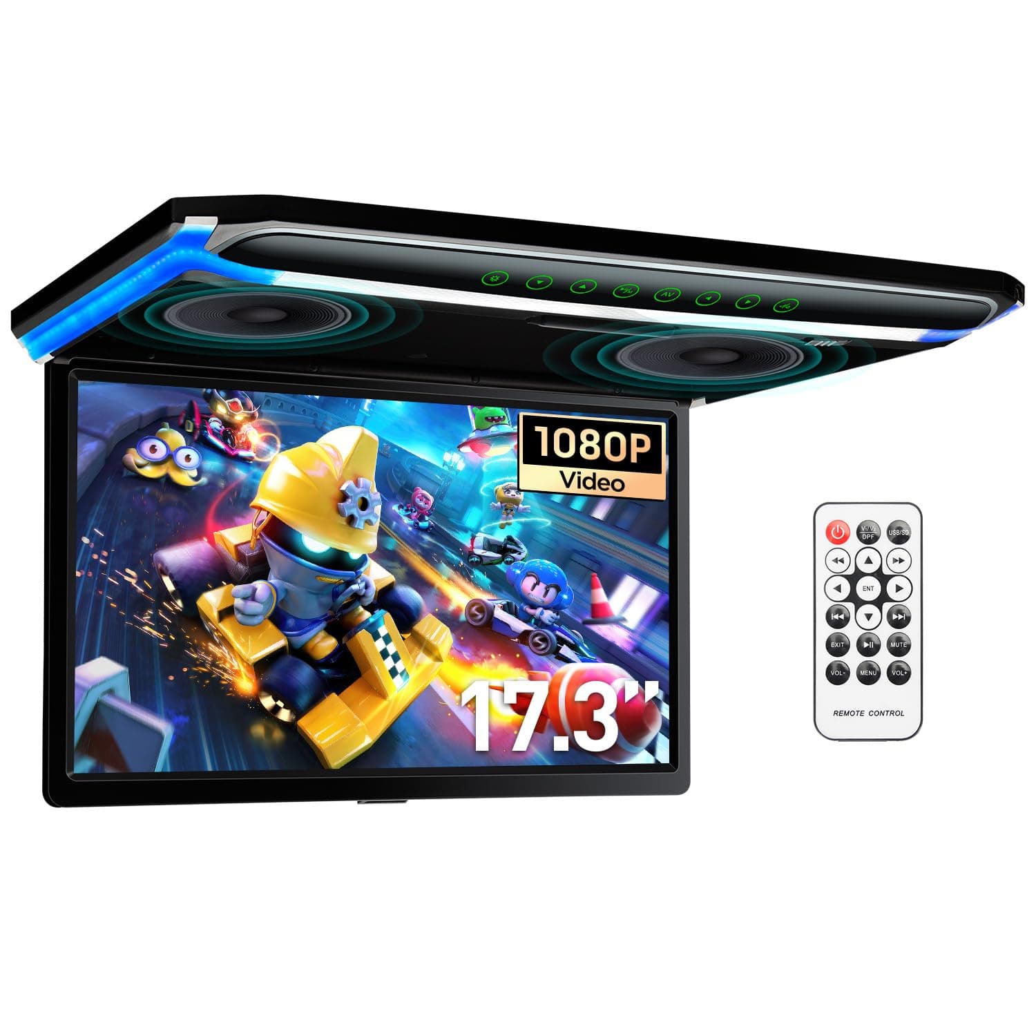 XTRONS® 17.3 Inch 16:9 Ultra-Thin FHD Digital TFT Screen 1080P Video Car Overhead Player Roof Mounted Monitor HDMI Port 1920 * 1080 Full High Definition (Built in Speaker)