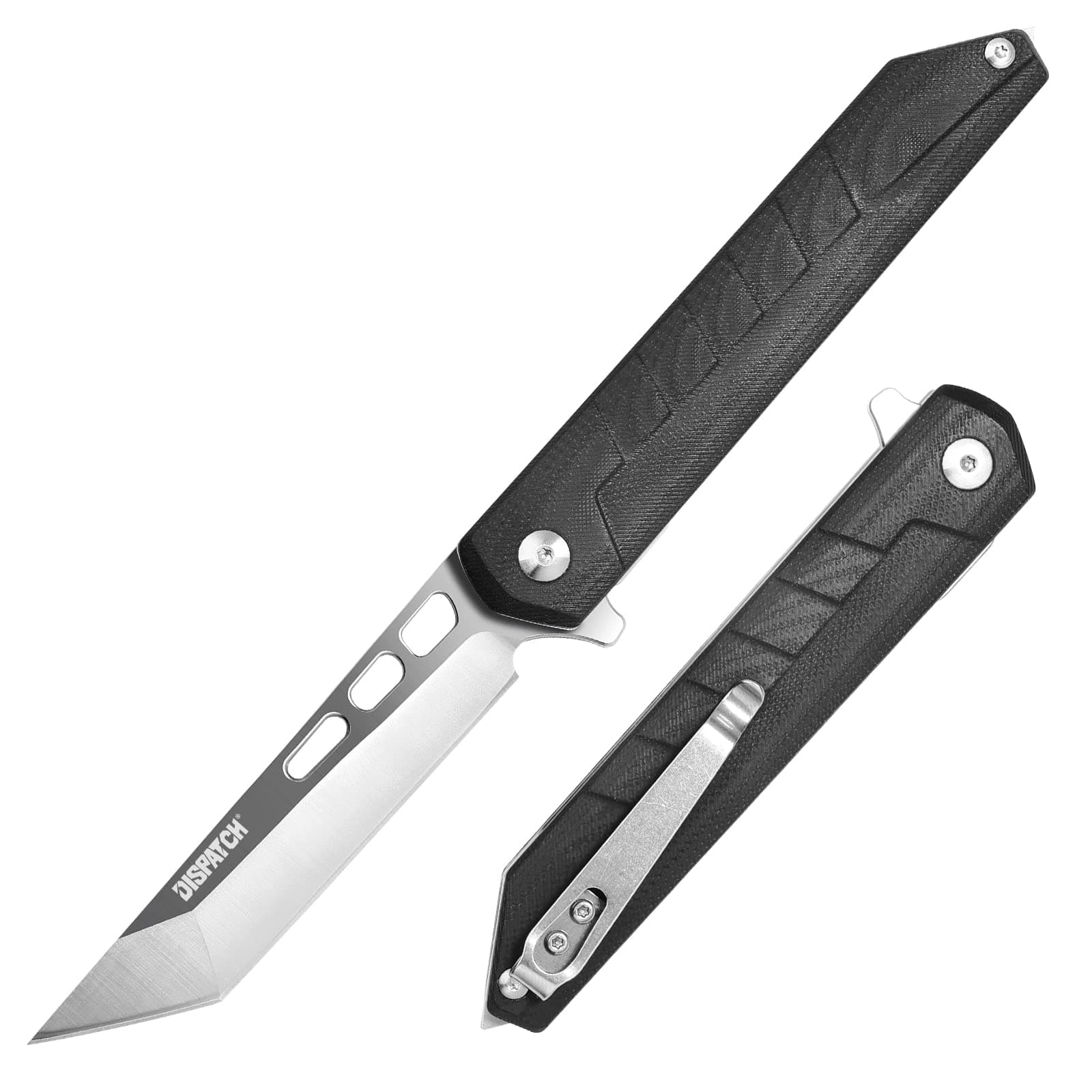 Dispatch D2 Steel Tanto Folding Pocket Knife Black G10 Handle, Ball Bearing Flipper Liner Lock for Survival, Hunting, Tactical, Outdoor Camping EDC
