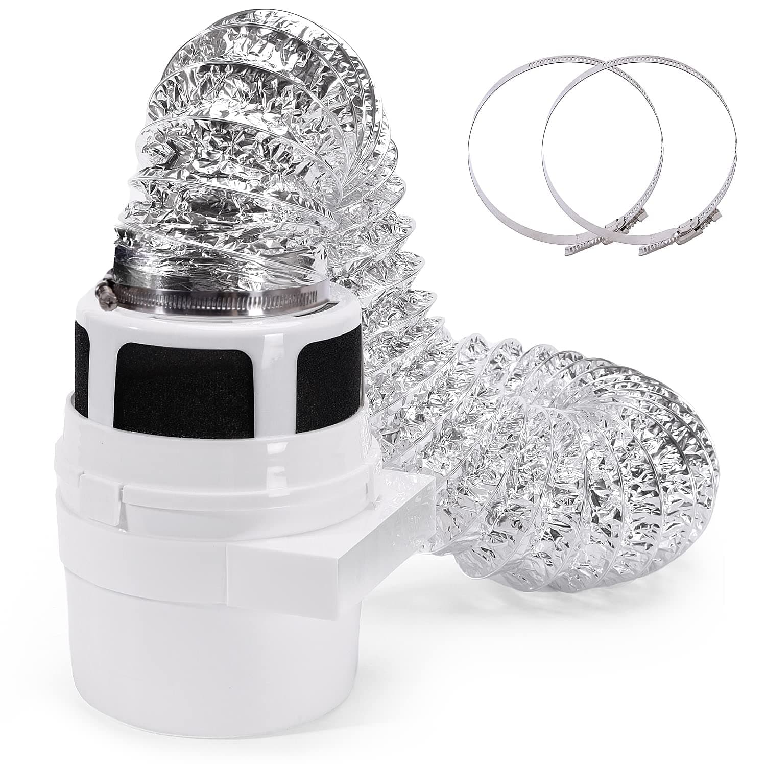 【UPGRADED】 3 in1 Indoor Dryer Vent Kit Lint Catcher Bucket Box for Electric Clothes Dryer with 4 Inch 5 Feet Silver Duct