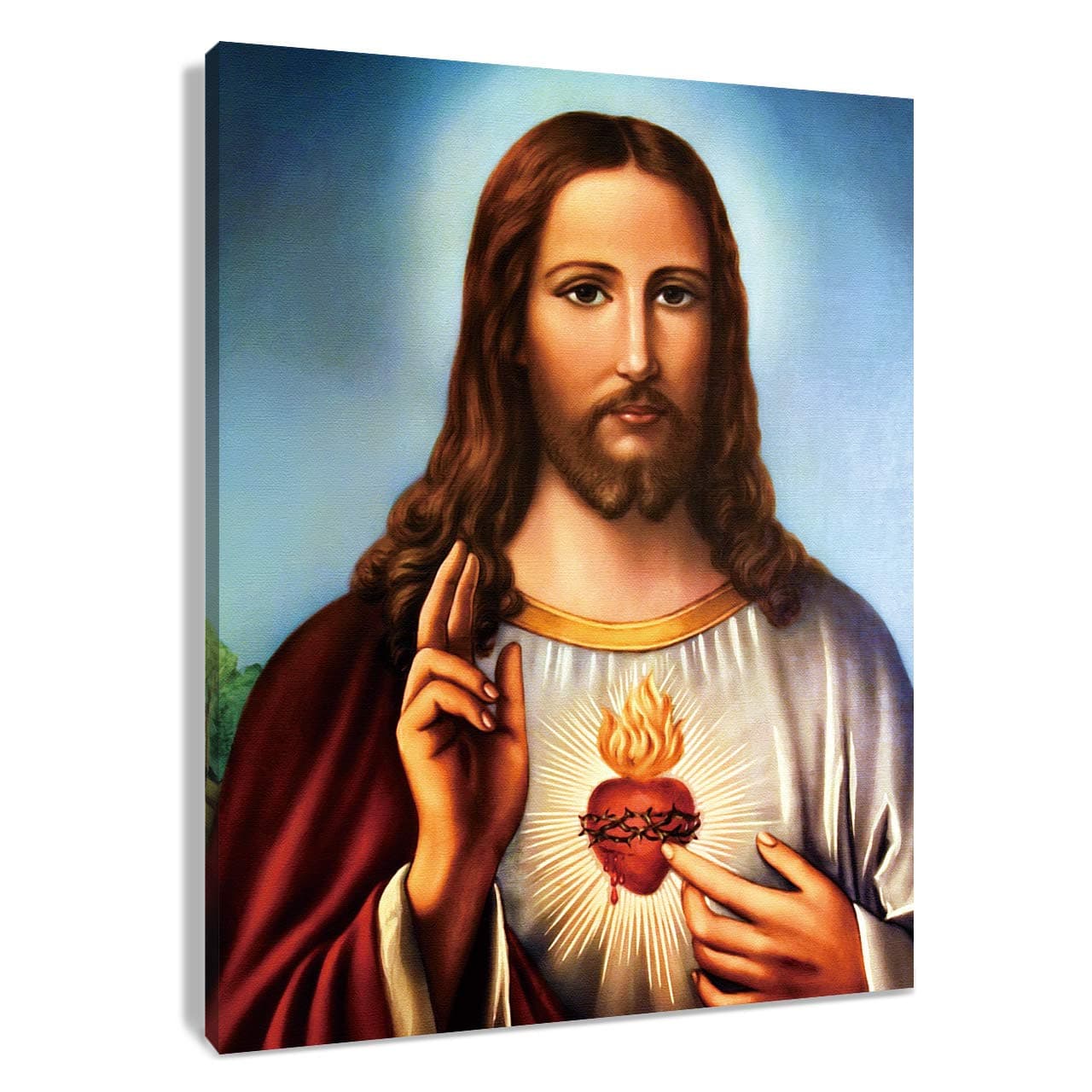 HVEST Jesus Christ Canvas Wall Art Heart of Jesus Artwork Religion Painting for Living Room Bedroom Bathroom Wall Decor,Stretched and Framed Ready to Hang,12x16 inches